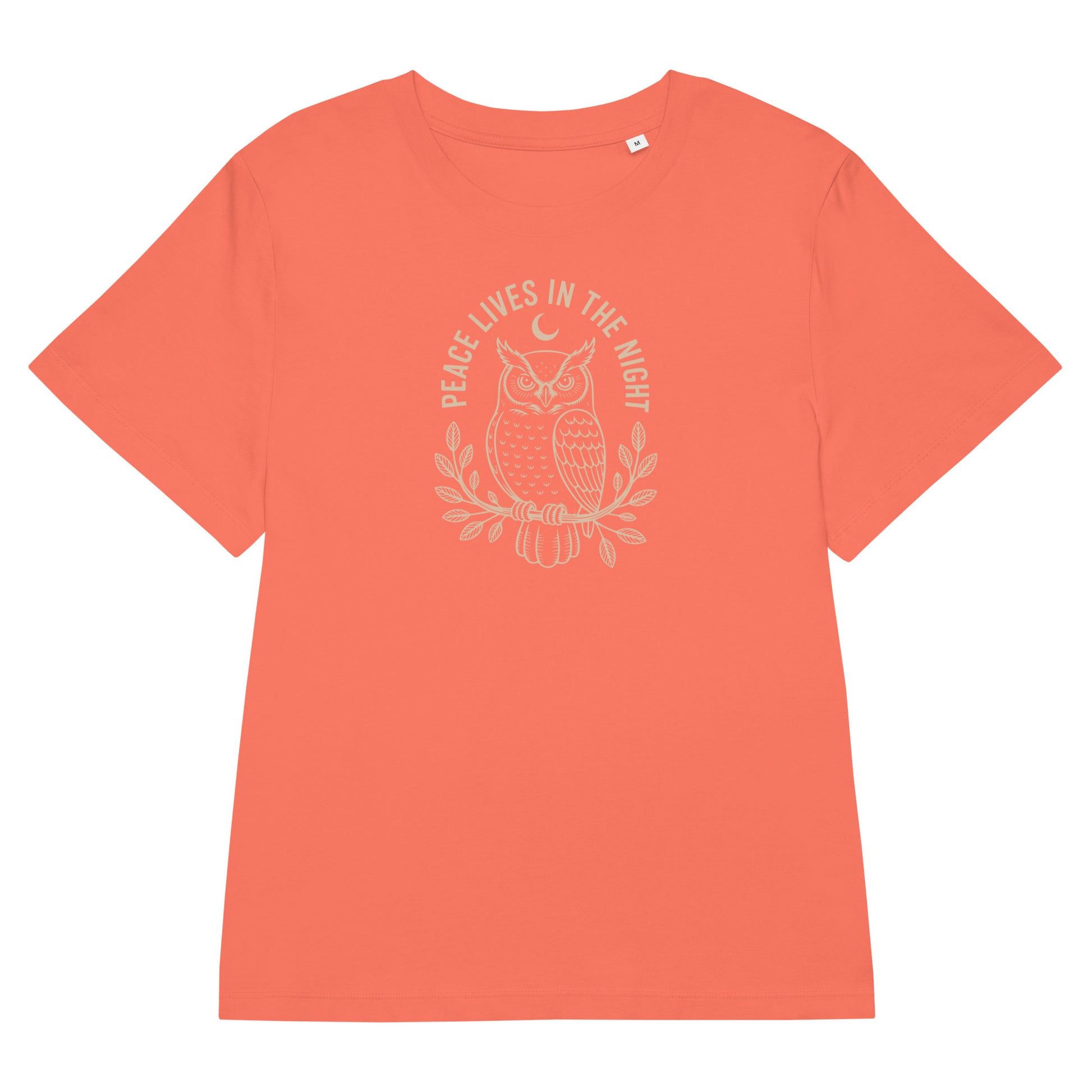 Women’s Organic Ribbed Neck T-Shirt: 'Peace in the Night' in Fall | Sustainable Owl Fashion USA Dudeily