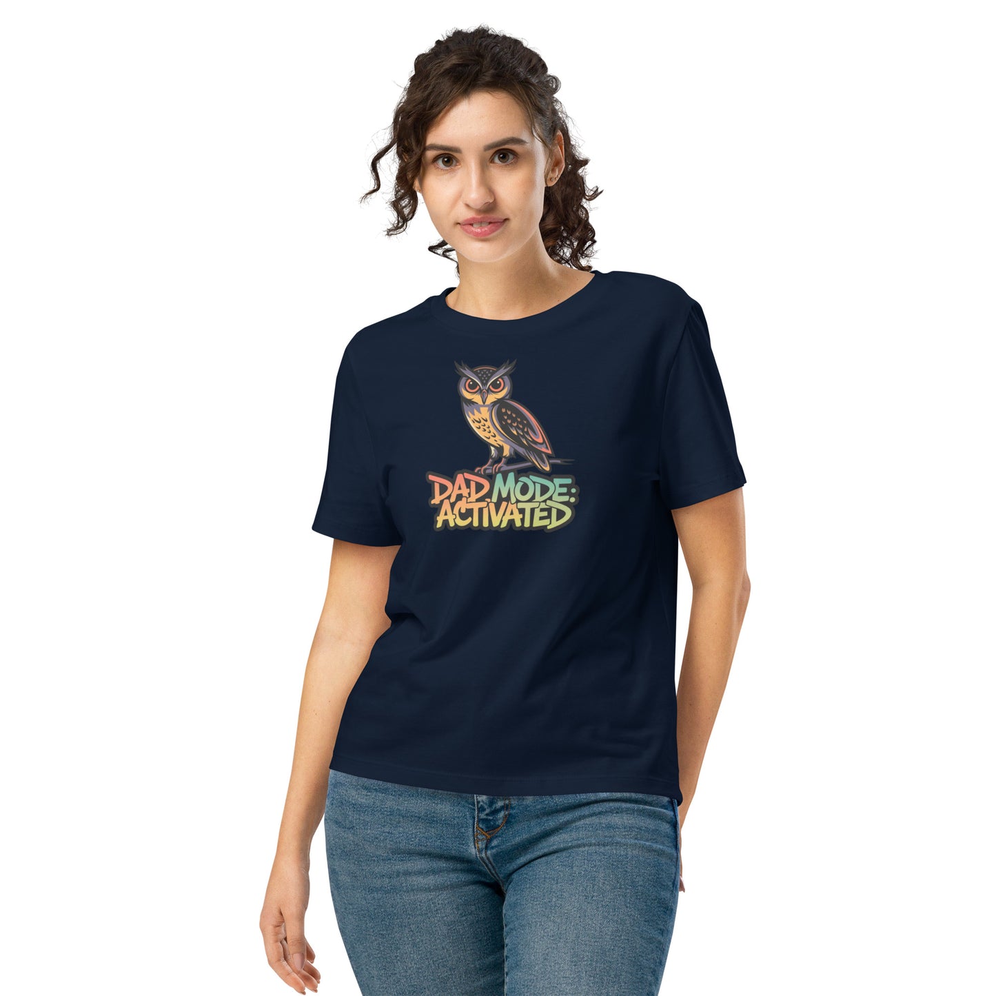 Women’s Organic Ribbed Neck T-Shirt – Owl-Themed Sustainable Fashion for Nature Lovers | Dudeily French Navy Dudeily