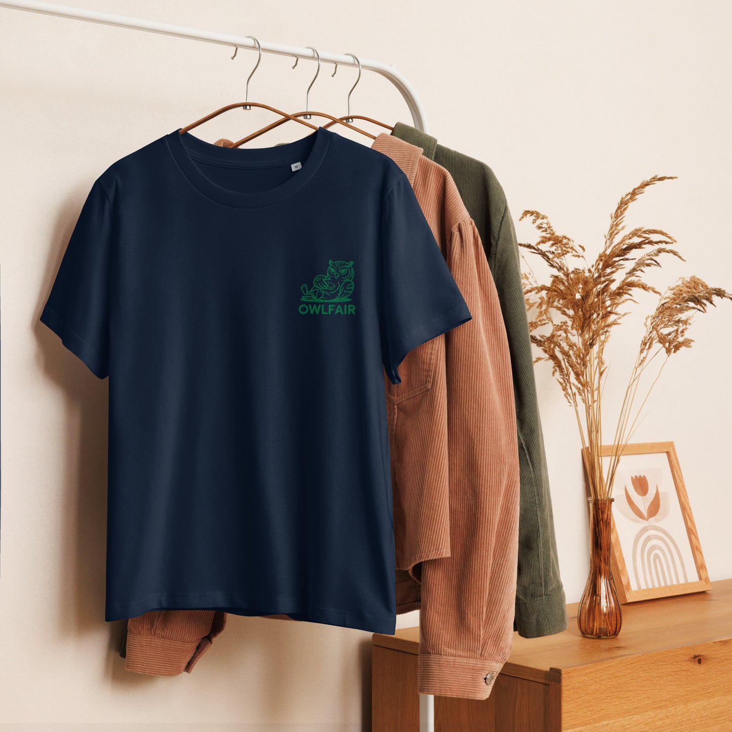 Owl-Themed Women's Organic Ribbed Neck T-Shirt | Sustainable & Eco-Friendly Fashion for Father's Day Dudeily