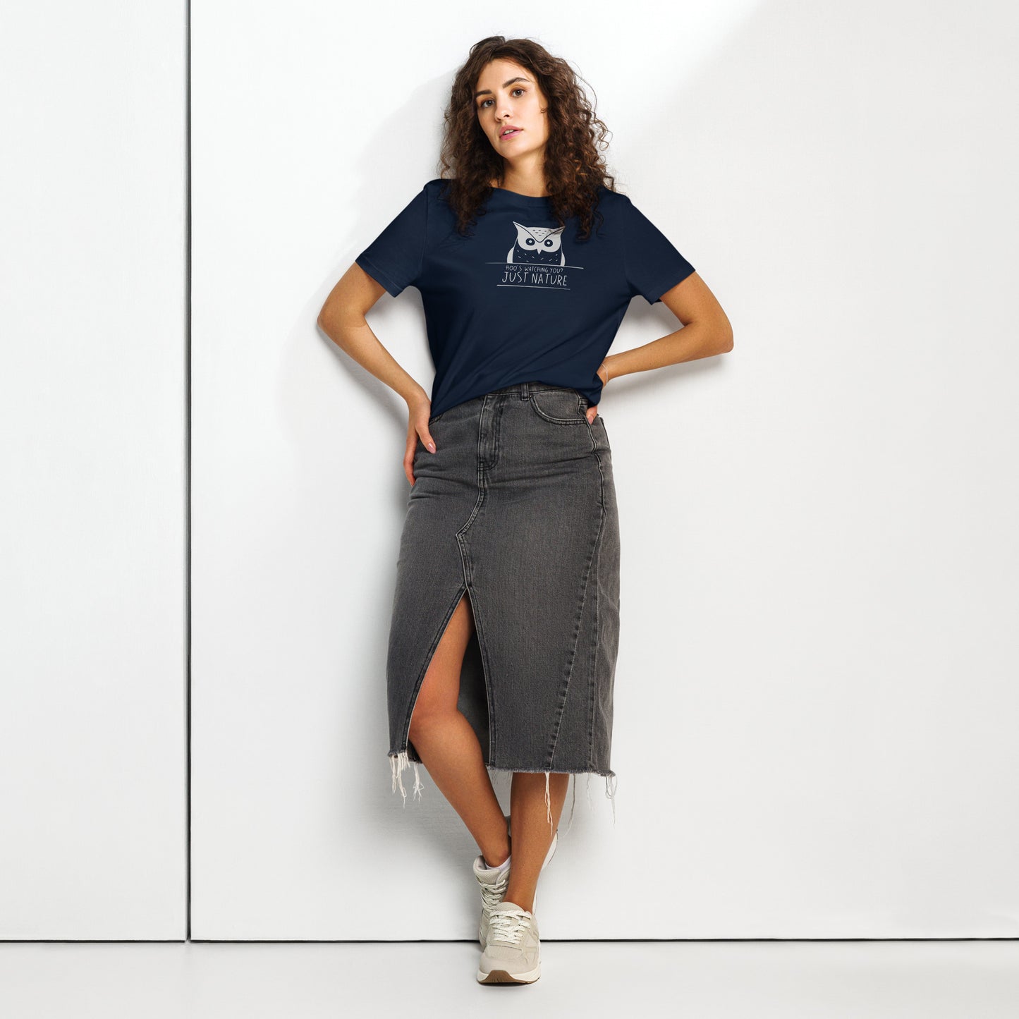 Ribbed Neck T-Shirt: 'Hoo’s Watching You? Just Nature' in Fall | Sustainable Owl Fashion USA Dudeily