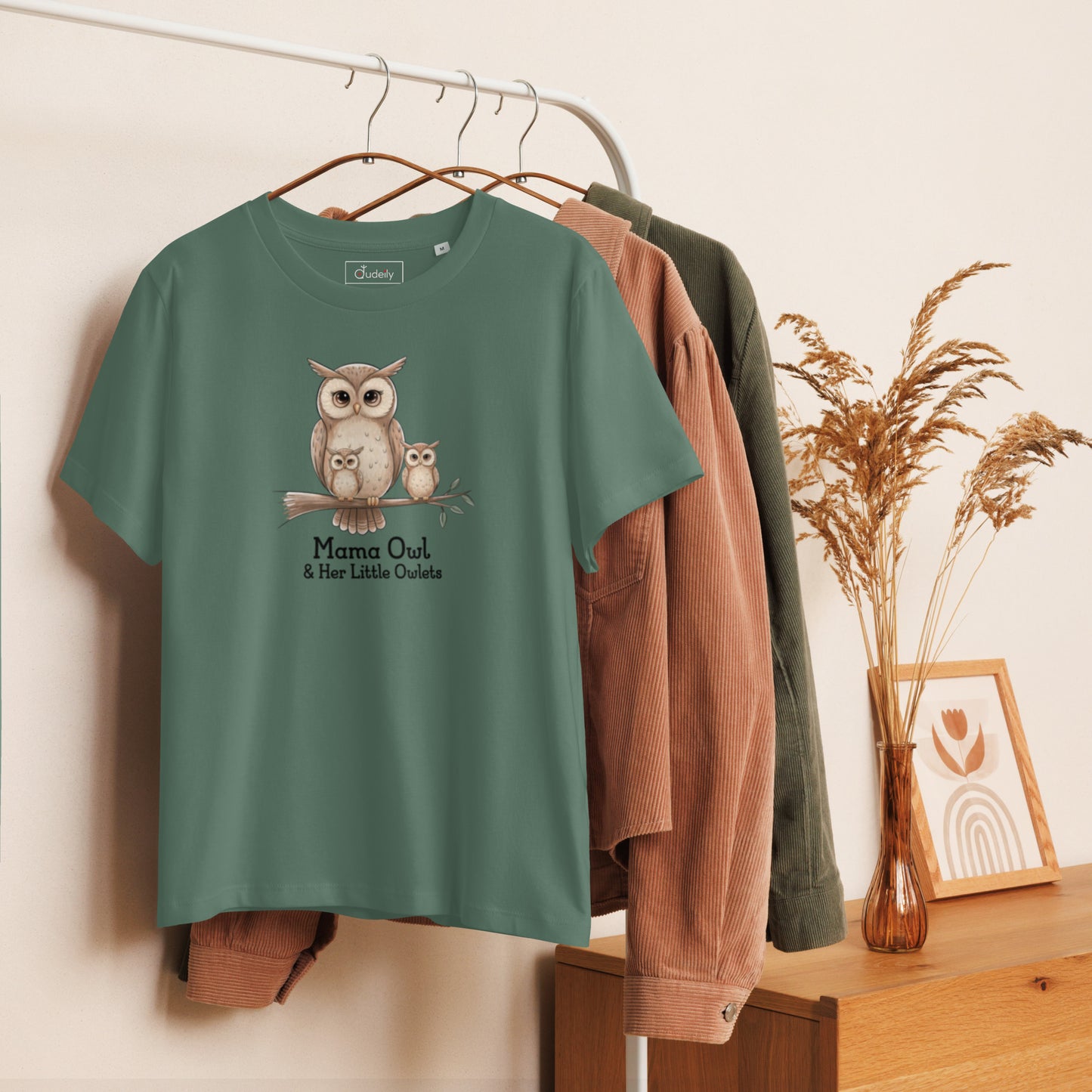 Women’s Organic Ribbed Neck T-Shirt – Sustainable Owl-Inspired Style by Dudeily Dudeily
