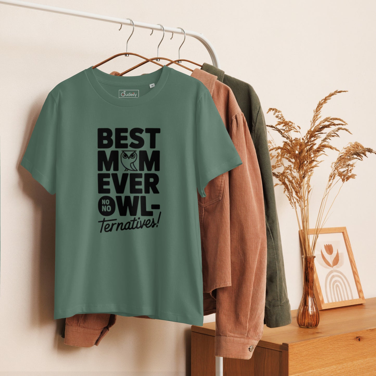 Women’s Organic Ribbed Neck T-Shirt – Owl Themed Eco-Friendly Tee for Nature & Animal Lovers Dudeily