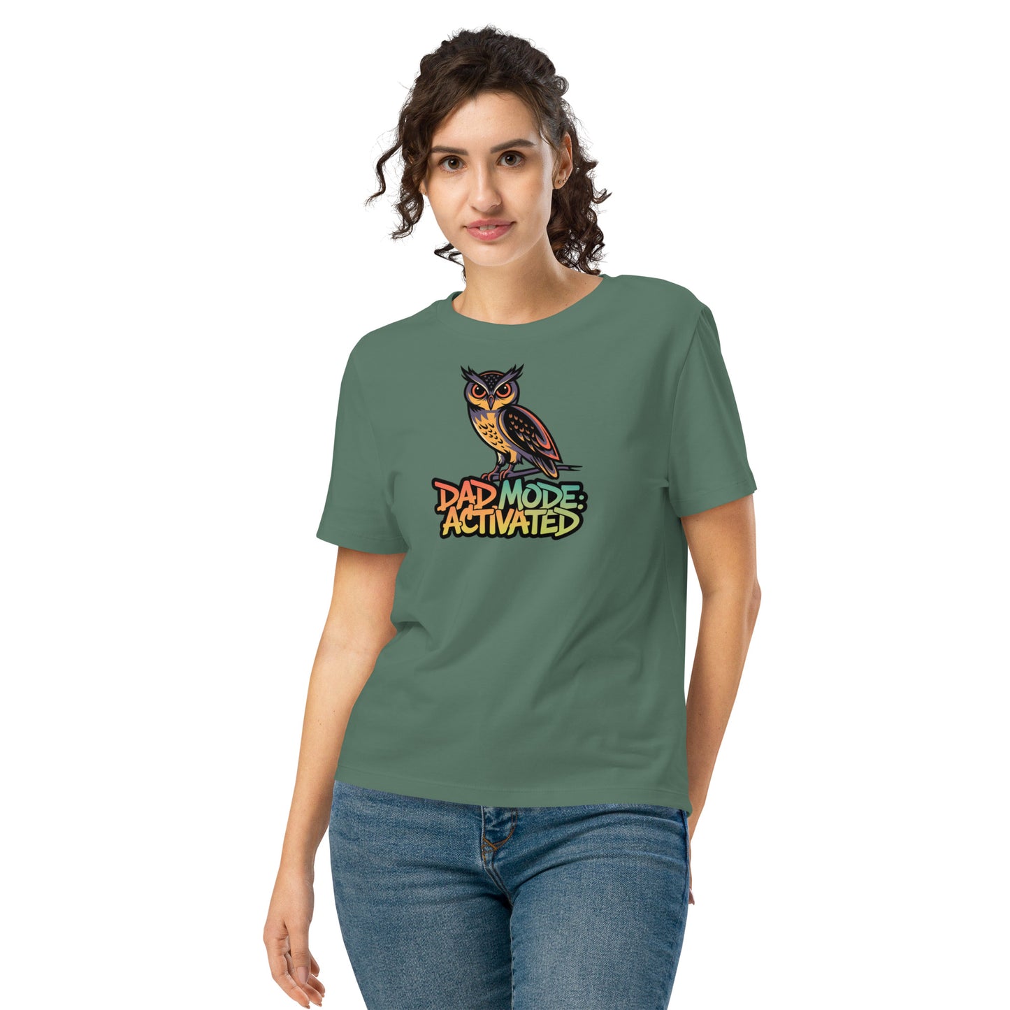 Women’s Organic Ribbed Neck T-Shirt – Owl-Themed Sustainable Fashion for Nature Lovers | Dudeily Green Bay Dudeily
