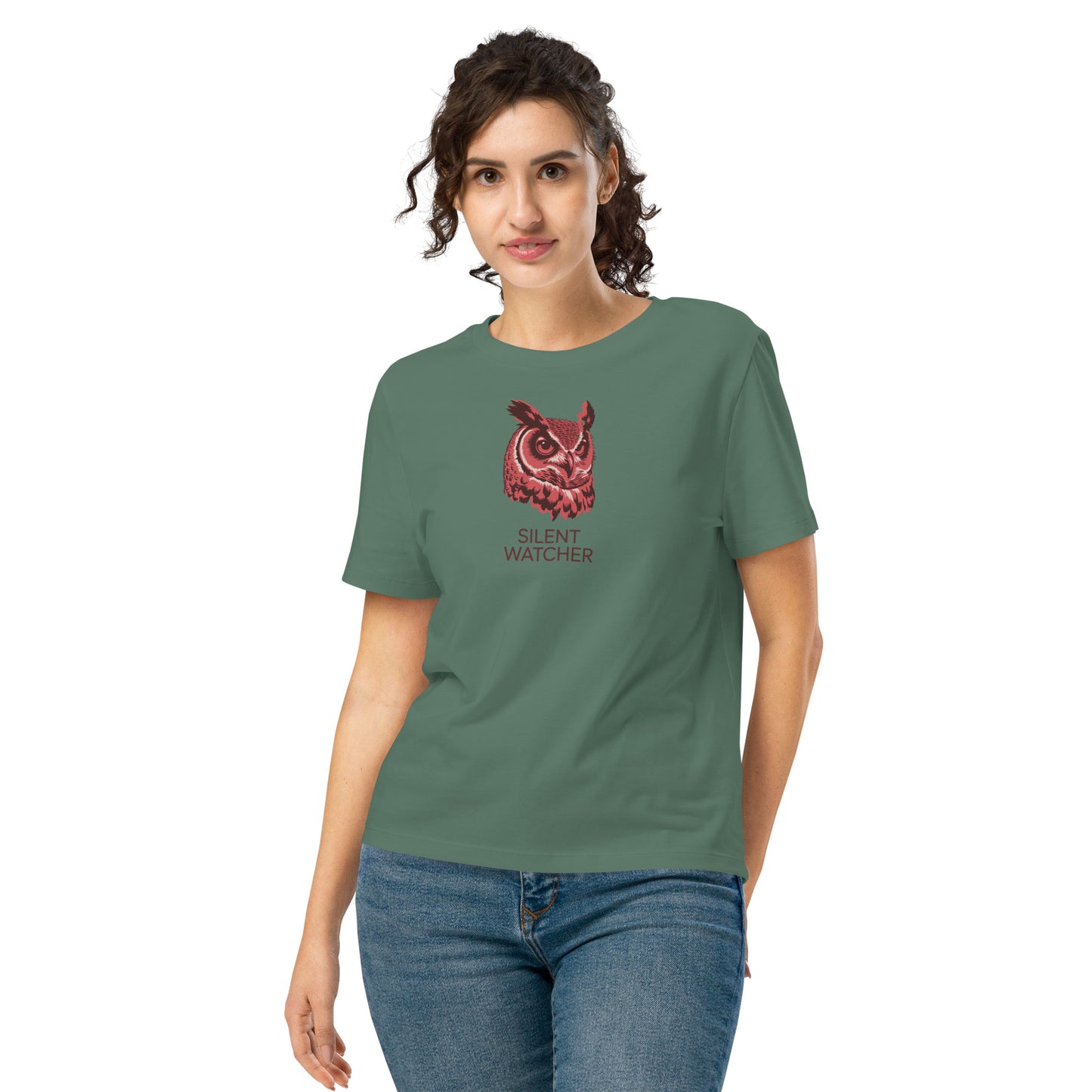 Women’s Organic Ribbed Neck T-Shirt: 'Silent Watcher' | Ethical Owl Clothing USA Green Bay Dudeily