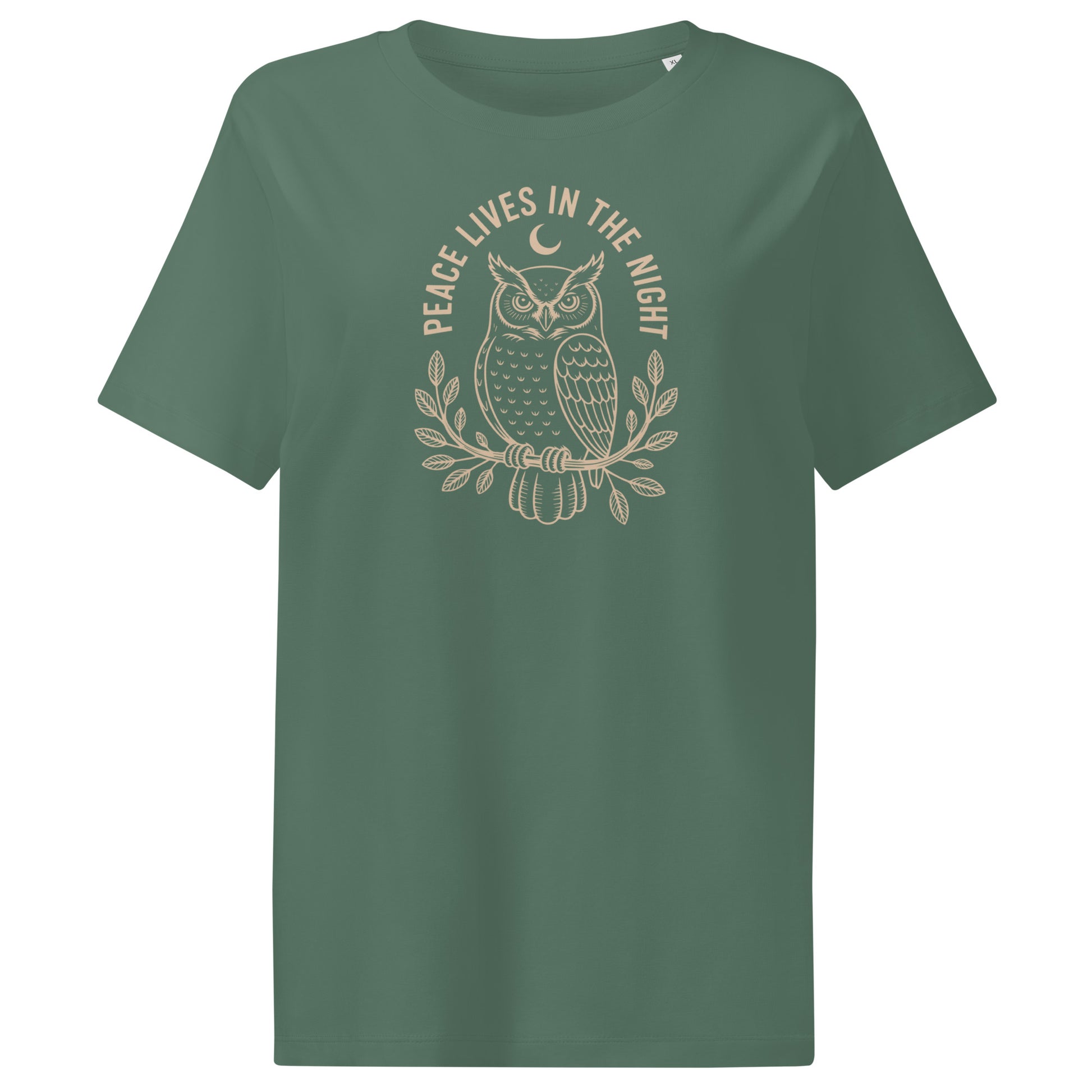 Women’s Organic Ribbed Neck T-Shirt: 'Peace in the Night' in Fall | Sustainable Owl Fashion USA Dudeily