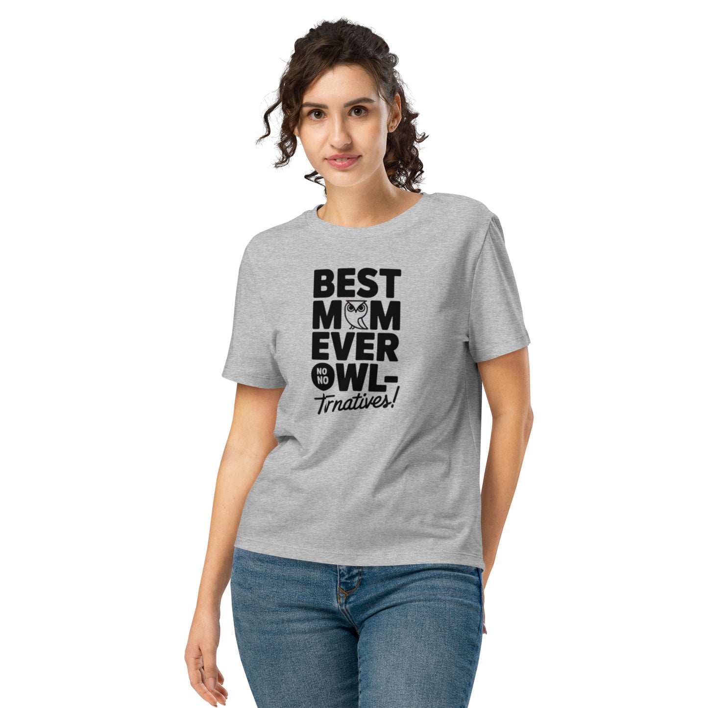 Women’s Organic Ribbed Neck T-Shirt – Owl Themed Eco-Friendly Tee for Nature & Animal Lovers Heather Grey Dudeily