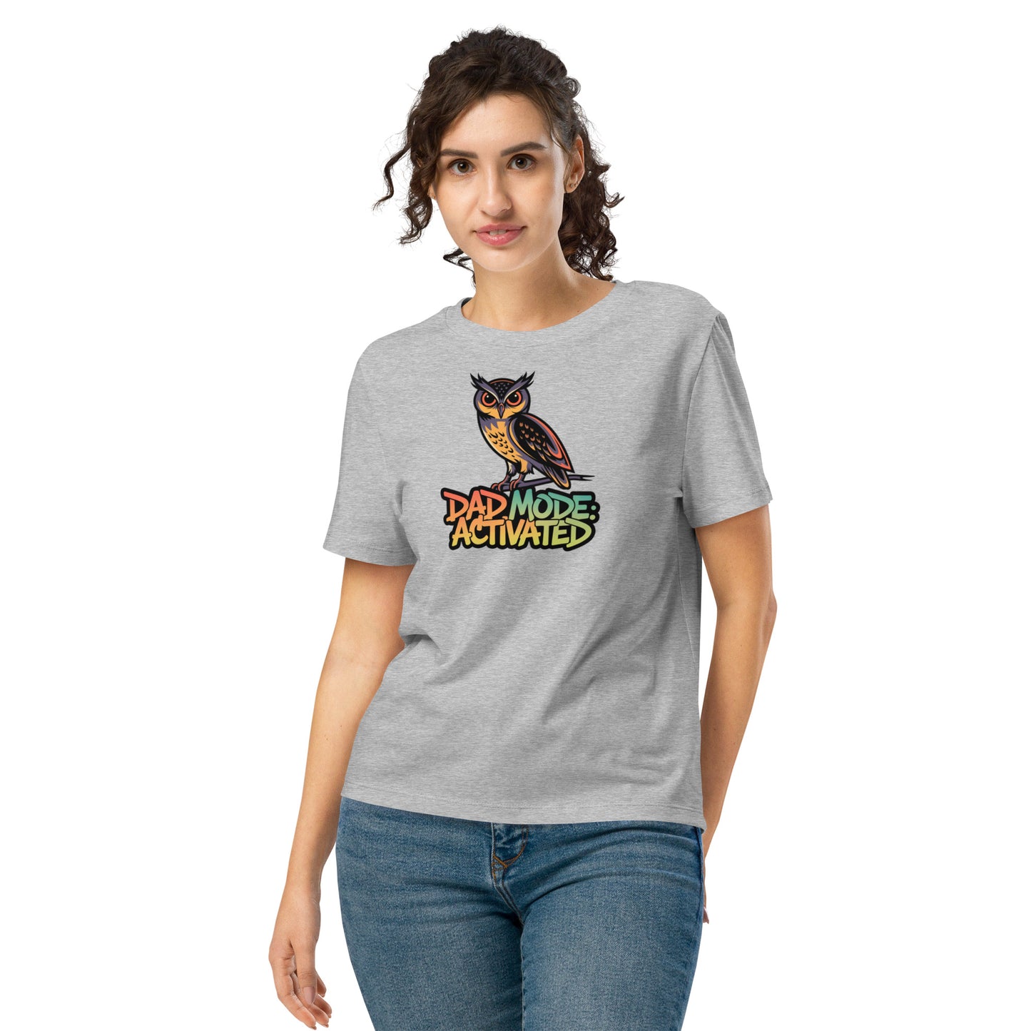 Women’s Organic Ribbed Neck T-Shirt – Owl-Themed Sustainable Fashion for Nature Lovers | Dudeily Heather Grey Dudeily