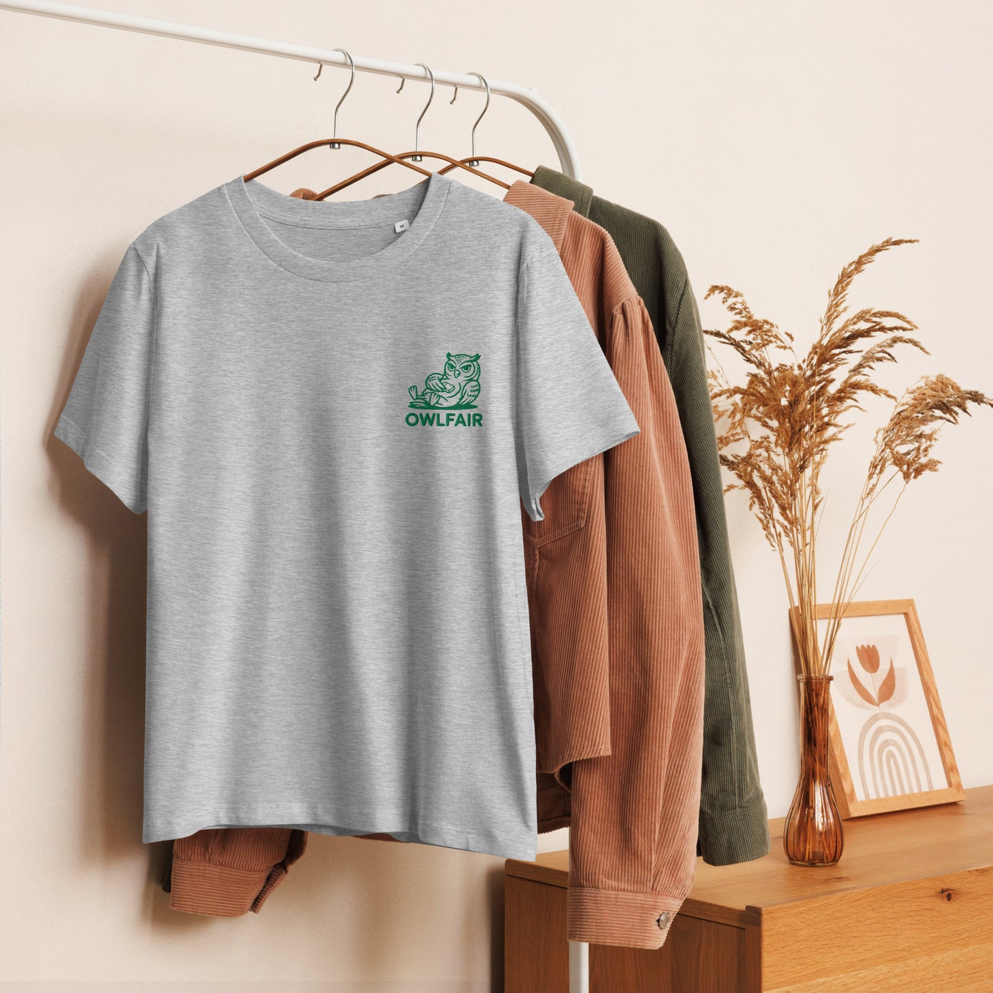Owl-Themed Women's Organic Ribbed Neck T-Shirt | Sustainable & Eco-Friendly Fashion for Father's Day Dudeily