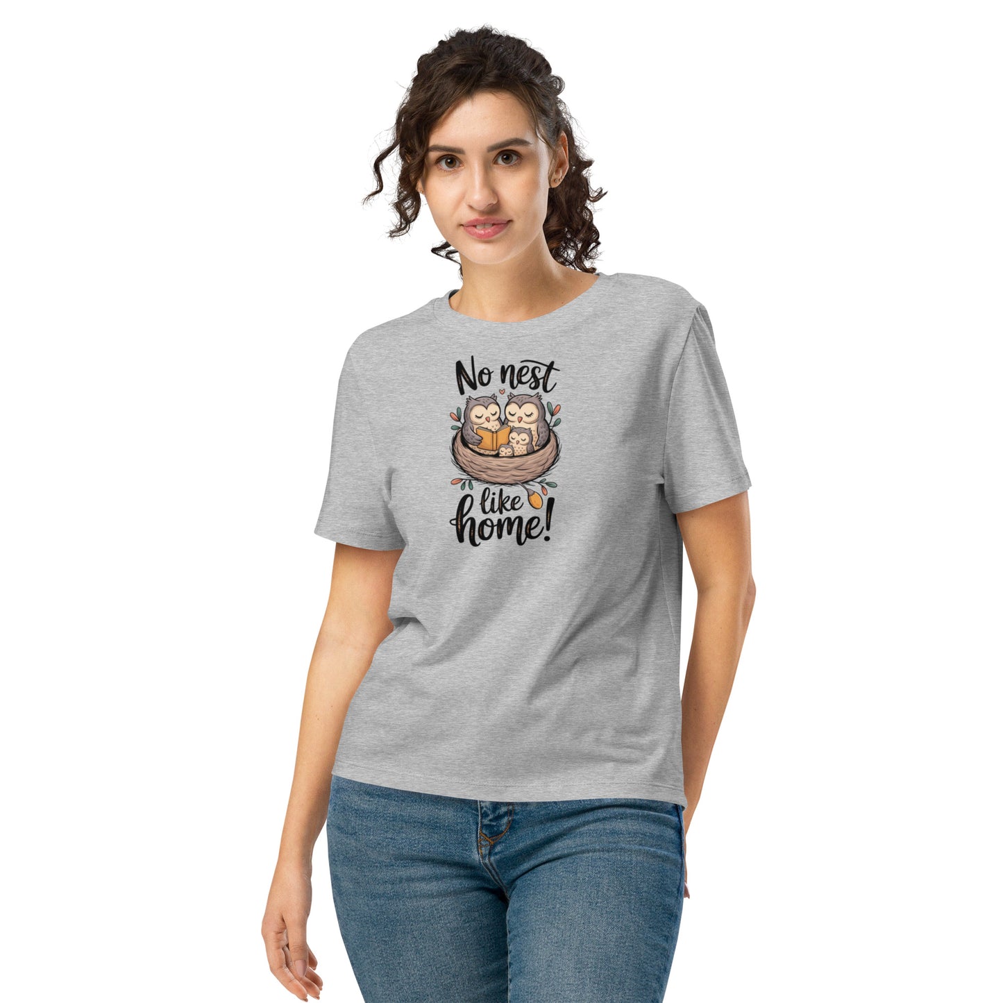 Owl Women’s Organic Ribbed Neck T-Shirt – Elegant, Eco-Friendly Comfort Heather Grey Dudeily