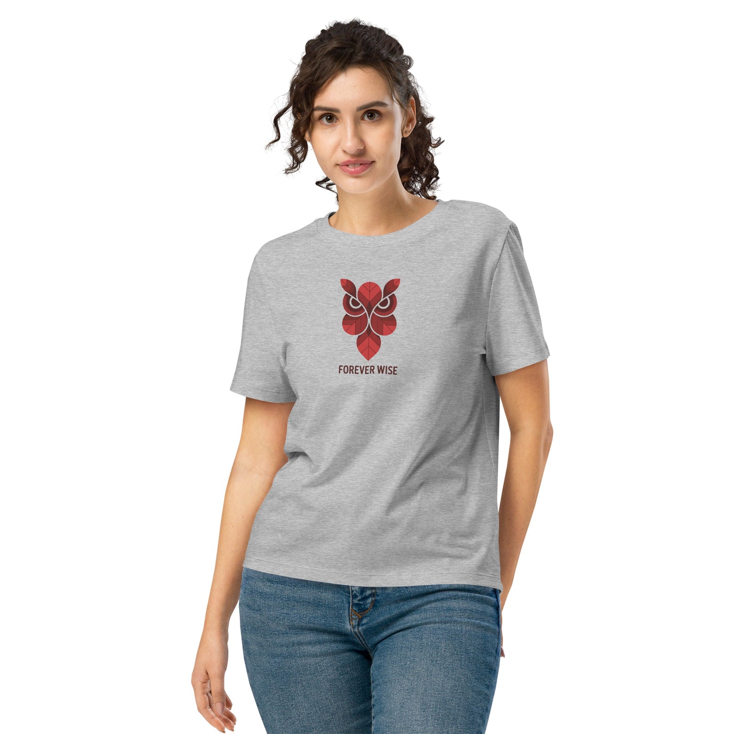 Women’s Organic Ribbed Neck T-Shirt: 'Forever Wise' | Eco-Friendly Owl Apparel USA Heather Grey Dudeily