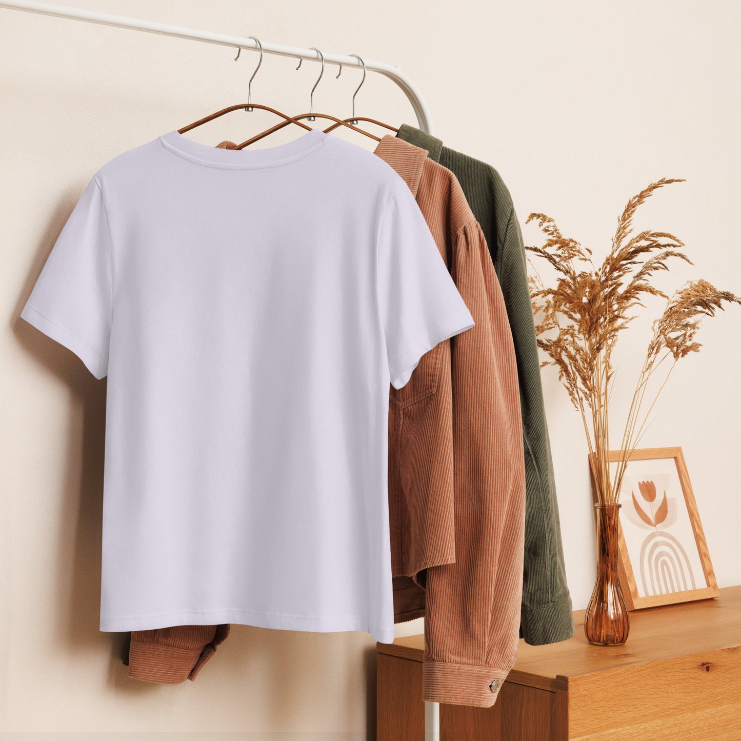 Women’s Organic Ribbed Neck T-Shirt – Sustainable Owl-Inspired Style by Dudeily Lavender Dudeily