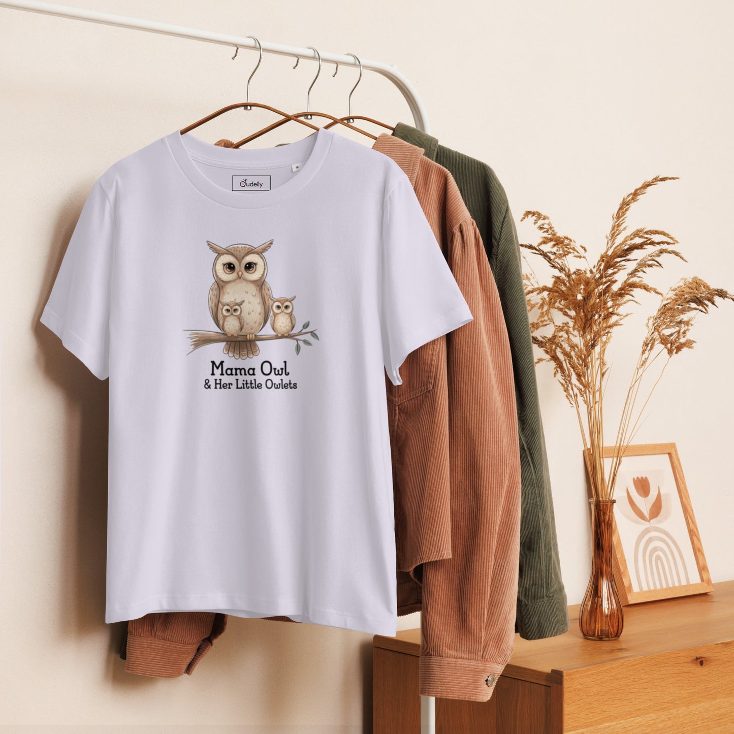 Women’s Organic Ribbed Neck T-Shirt – Sustainable Owl-Inspired Style by Dudeily Dudeily
