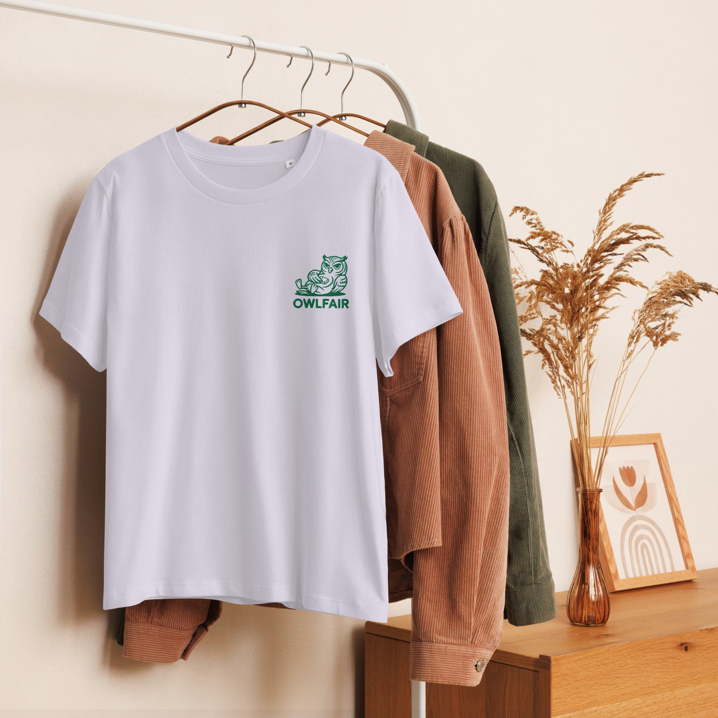 Owl-Themed Women's Organic Ribbed Neck T-Shirt | Sustainable & Eco-Friendly Fashion for Father's Day Dudeily