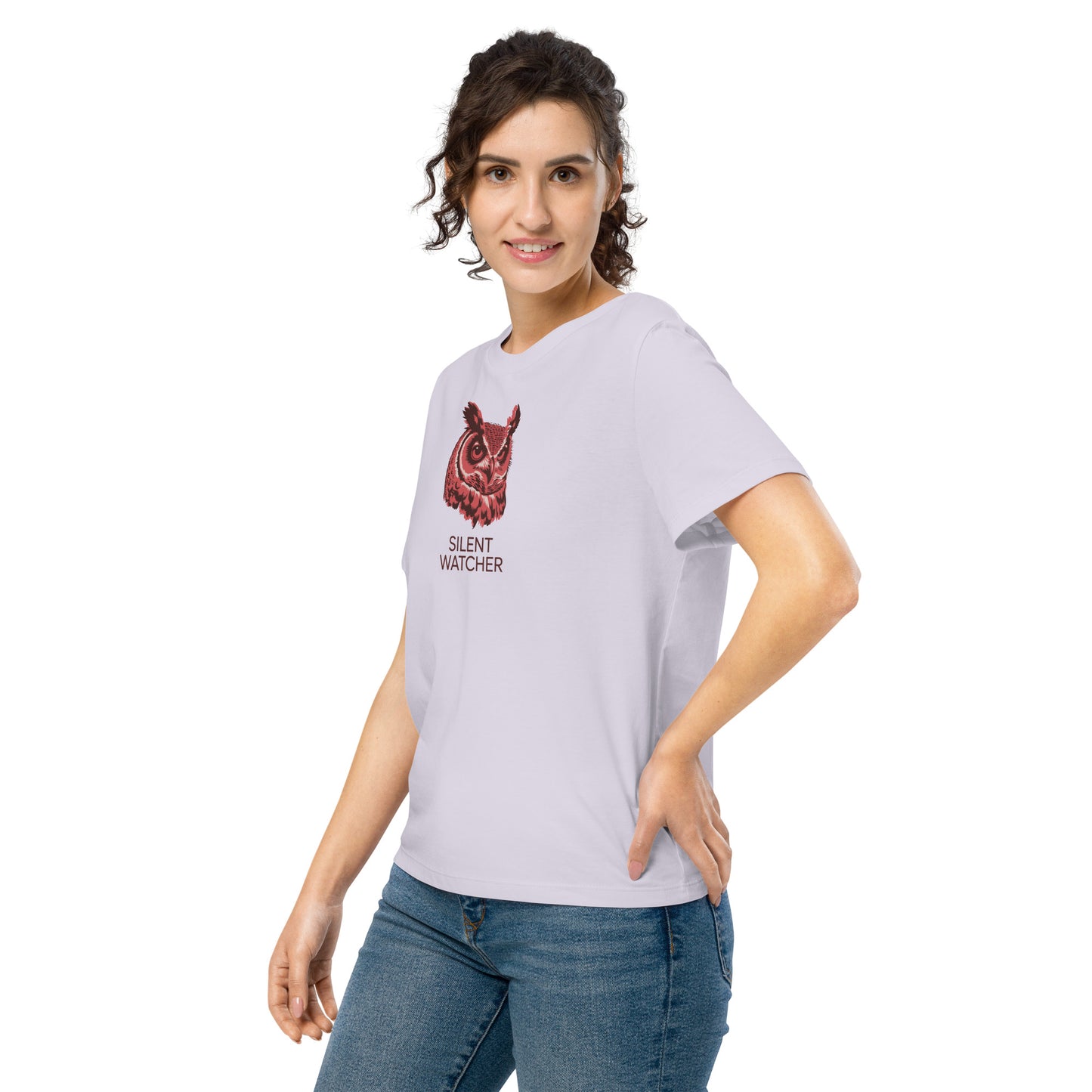 Women’s Organic Ribbed Neck T-Shirt: 'Silent Watcher' | Ethical Owl Clothing USA Dudeily
