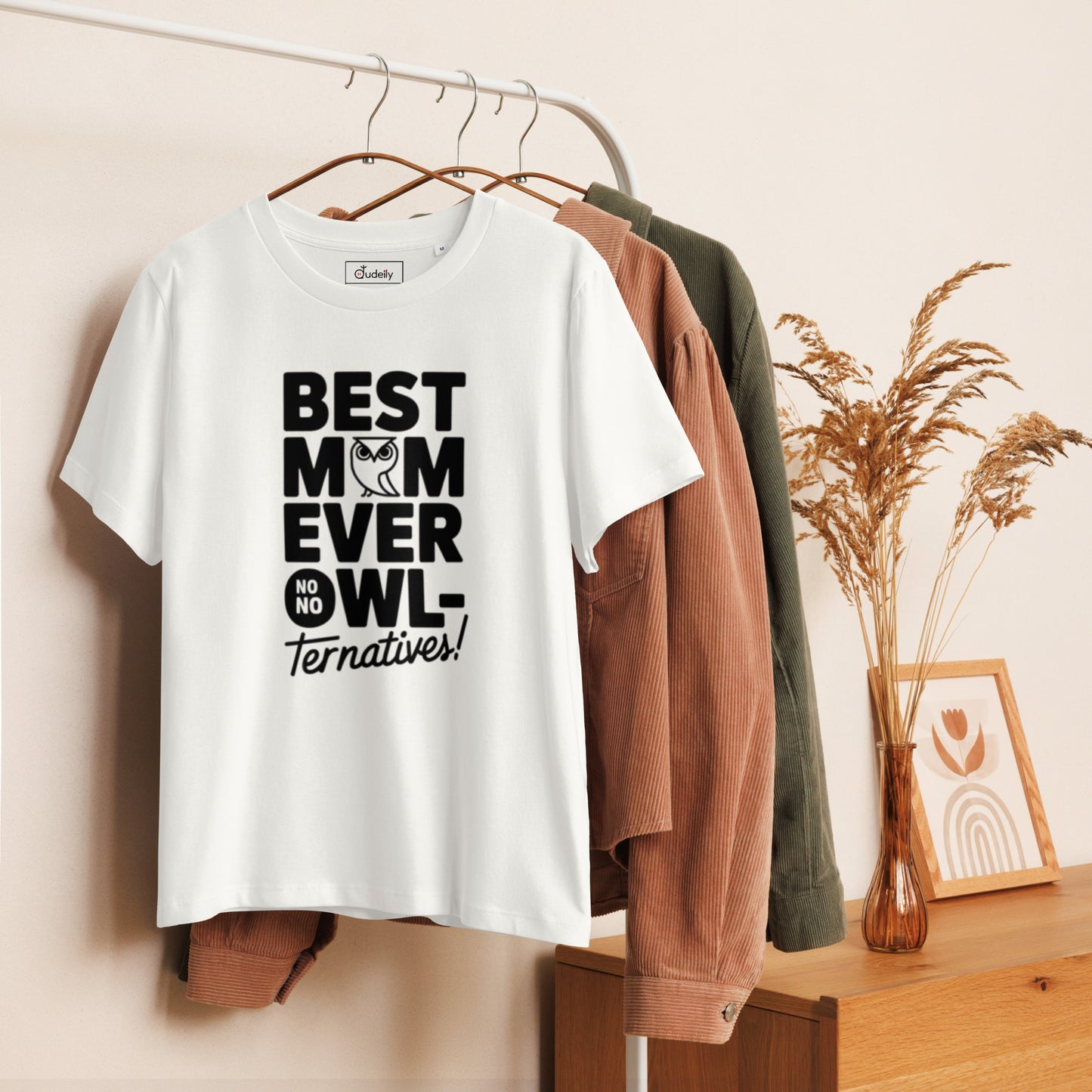 Women’s Organic Ribbed Neck T-Shirt – Owl Themed Eco-Friendly Tee for Nature & Animal Lovers Dudeily