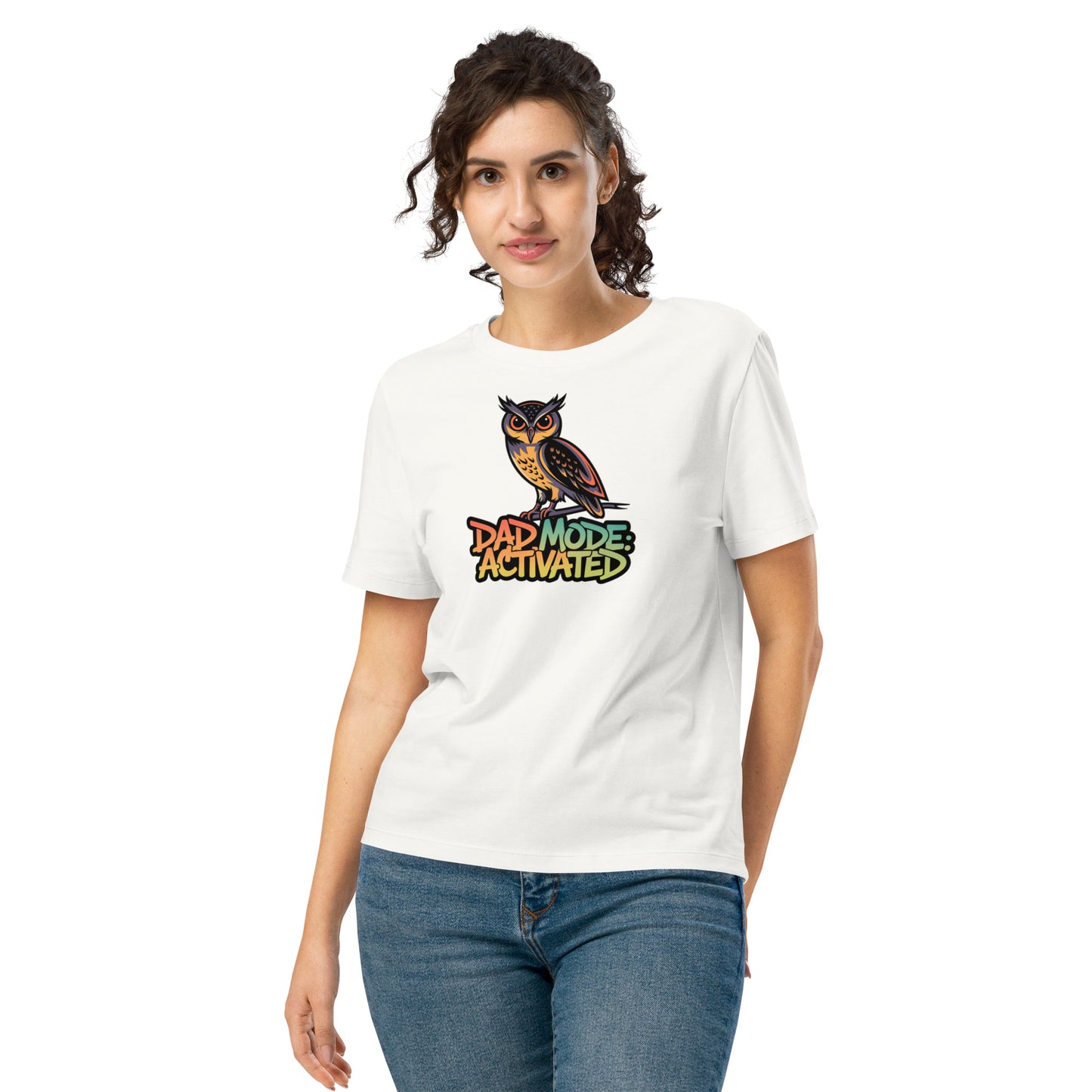 Women’s Organic Ribbed Neck T-Shirt – Owl-Themed Sustainable Fashion for Nature Lovers | Dudeily Off White Dudeily