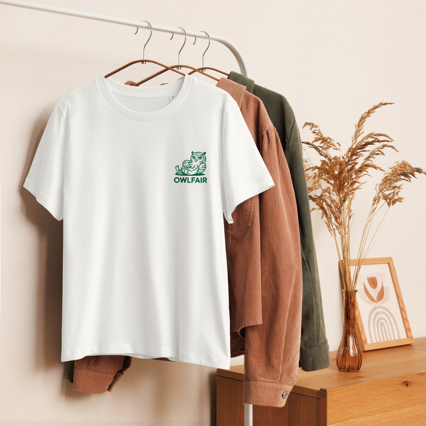 Owl-Themed Women's Organic Ribbed Neck T-Shirt | Sustainable & Eco-Friendly Fashion for Father's Day Dudeily