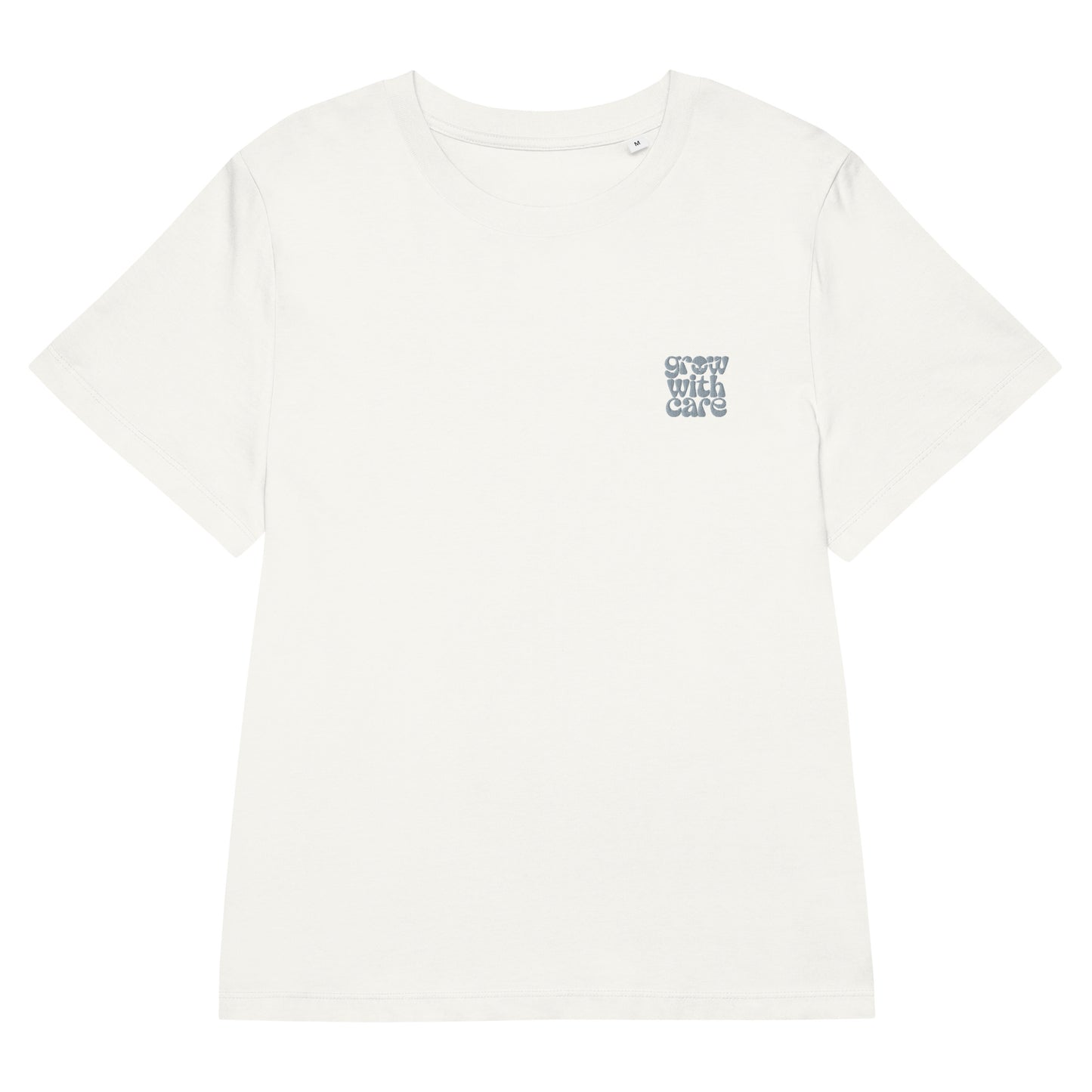 Eco-Friendly Owl Clothing Embroidered Women’s Organic Ribbed Neck T-Shirt "Grow With Care" Off White Dudeily