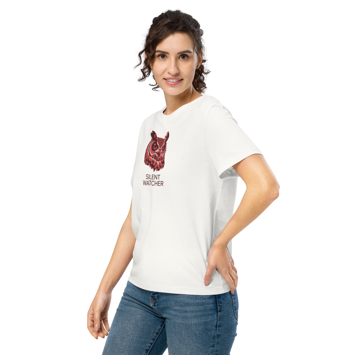 Women’s Organic Ribbed Neck T-Shirt: 'Silent Watcher' | Ethical Owl Clothing USA Dudeily