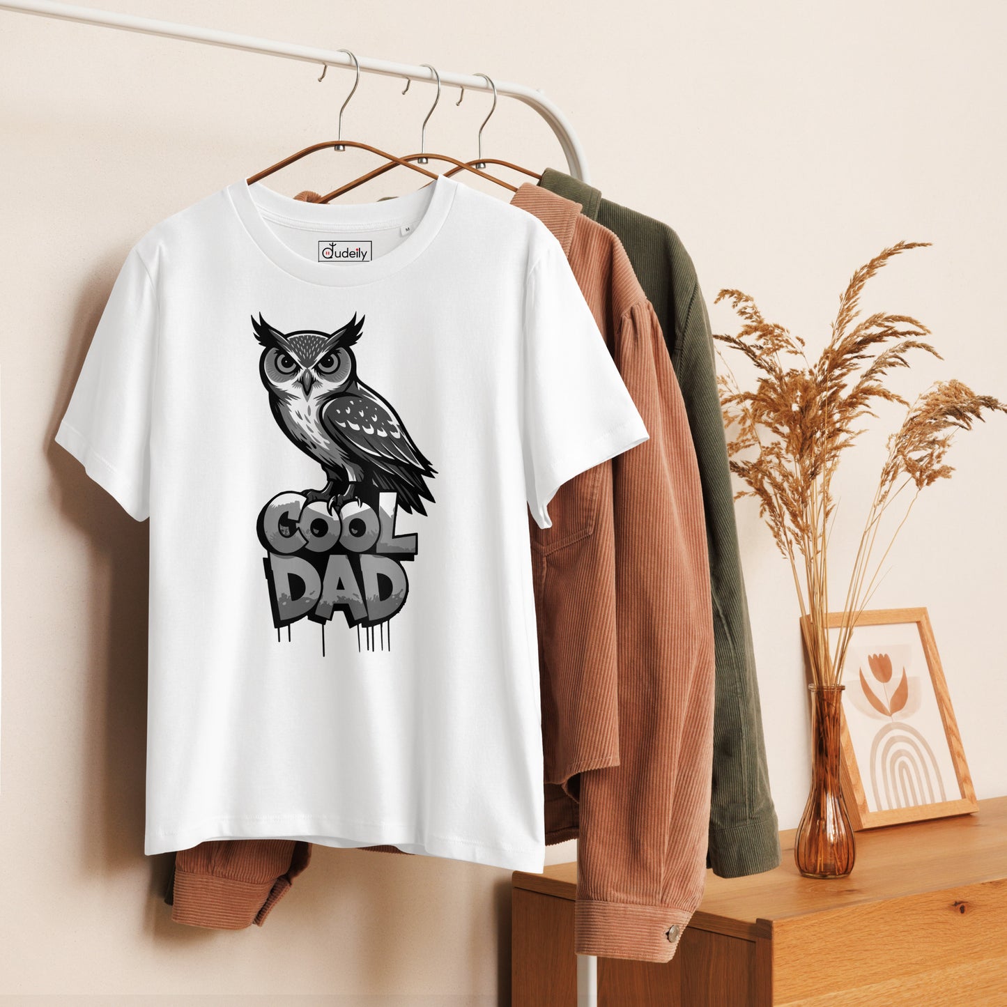 Women’s Organic Ribbed Neck T-Shirt – Sustainable Father’s Day Gift for Owl & Nature Lovers | Dudeily Dudeily