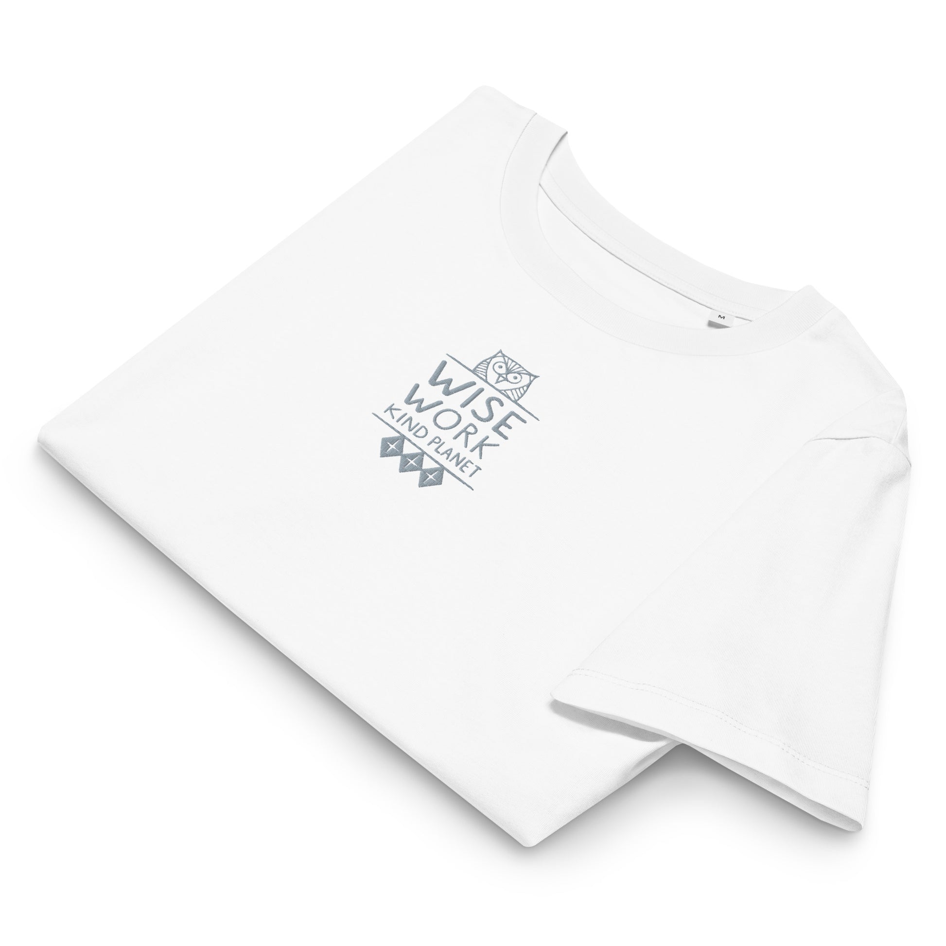 Women’s Organic Ribbed Neck T-Shirt: Wise Work, Kind Planet | Owl Embroidered Sustainable Fashion USA by Dudeily Dudeily