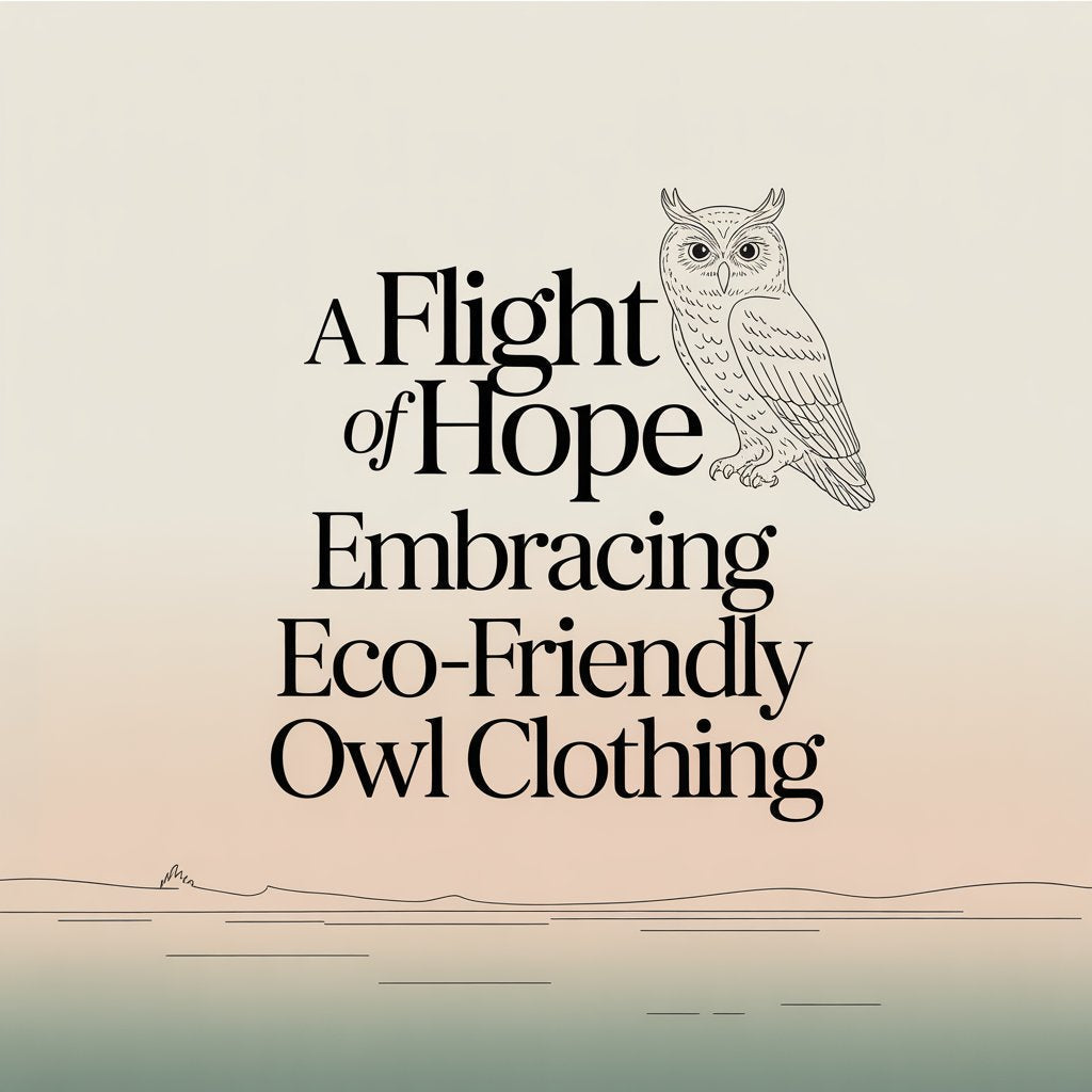 Minimalist flying owl illustration on a soft neutral background, symbolizing eco-friendly owl clothing and sustainable fashion with a hopeful tone.