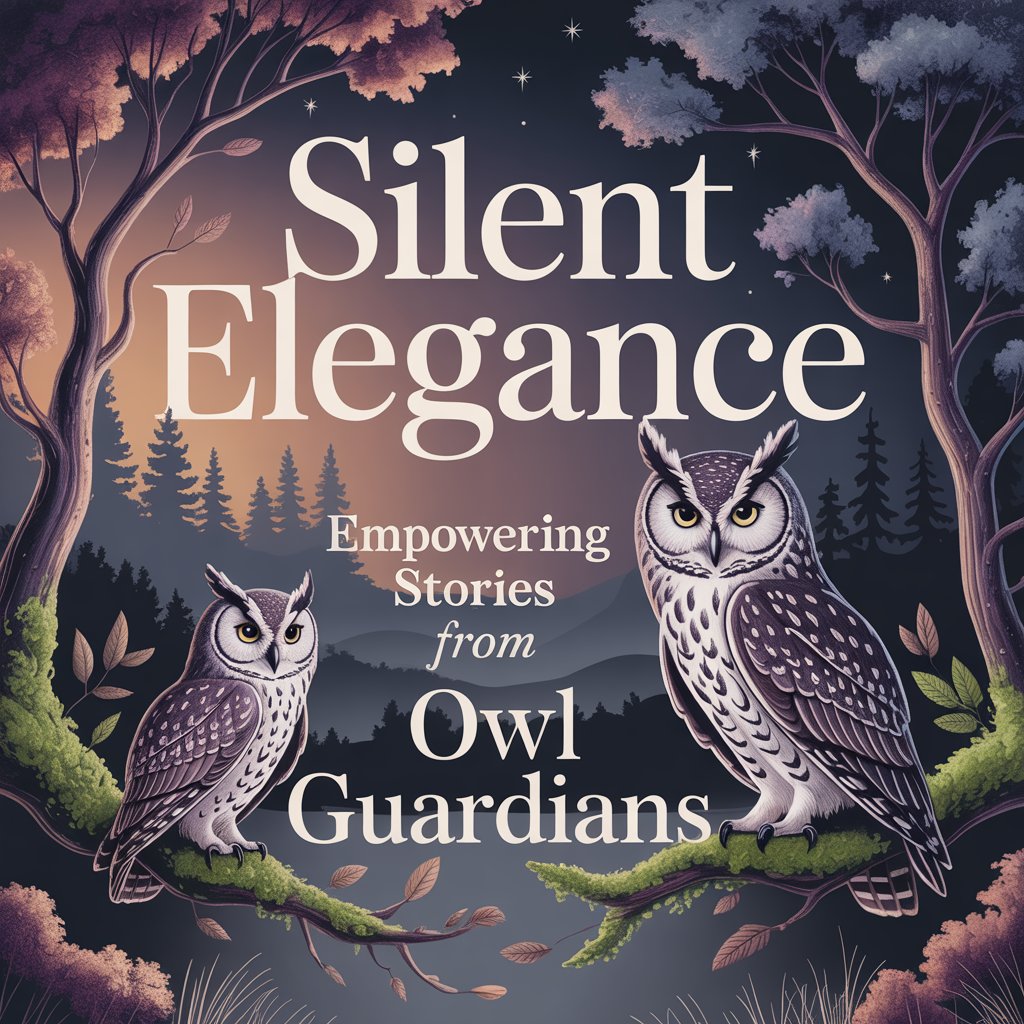 Embroidered-style owls in a calm twilight forest with soft light and mist, symbolizing eco-friendly owl clothing and empowering sustainable living stories.