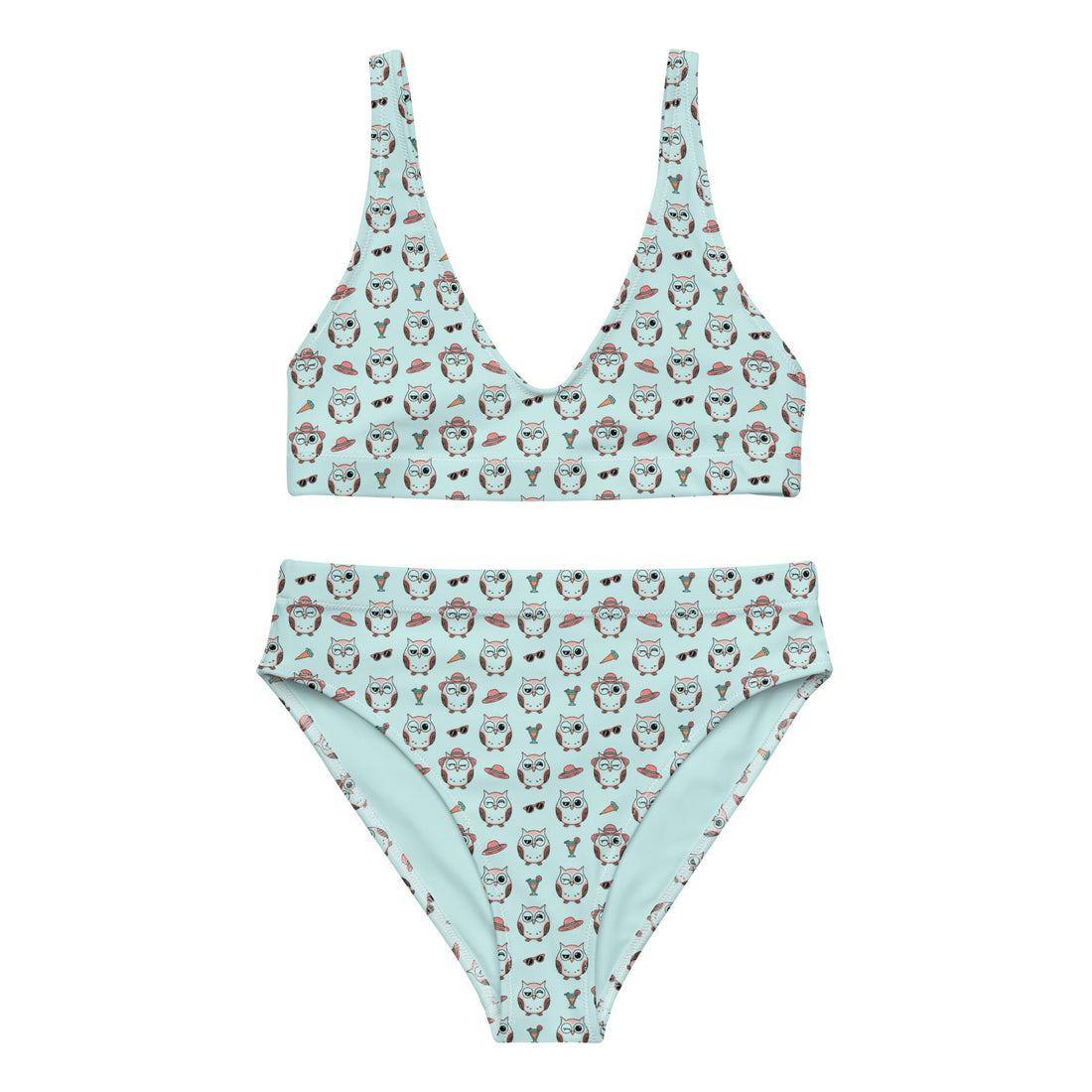 Owl Print Recycled High-Waisted Bikini – Eco-Friendly & Stylish