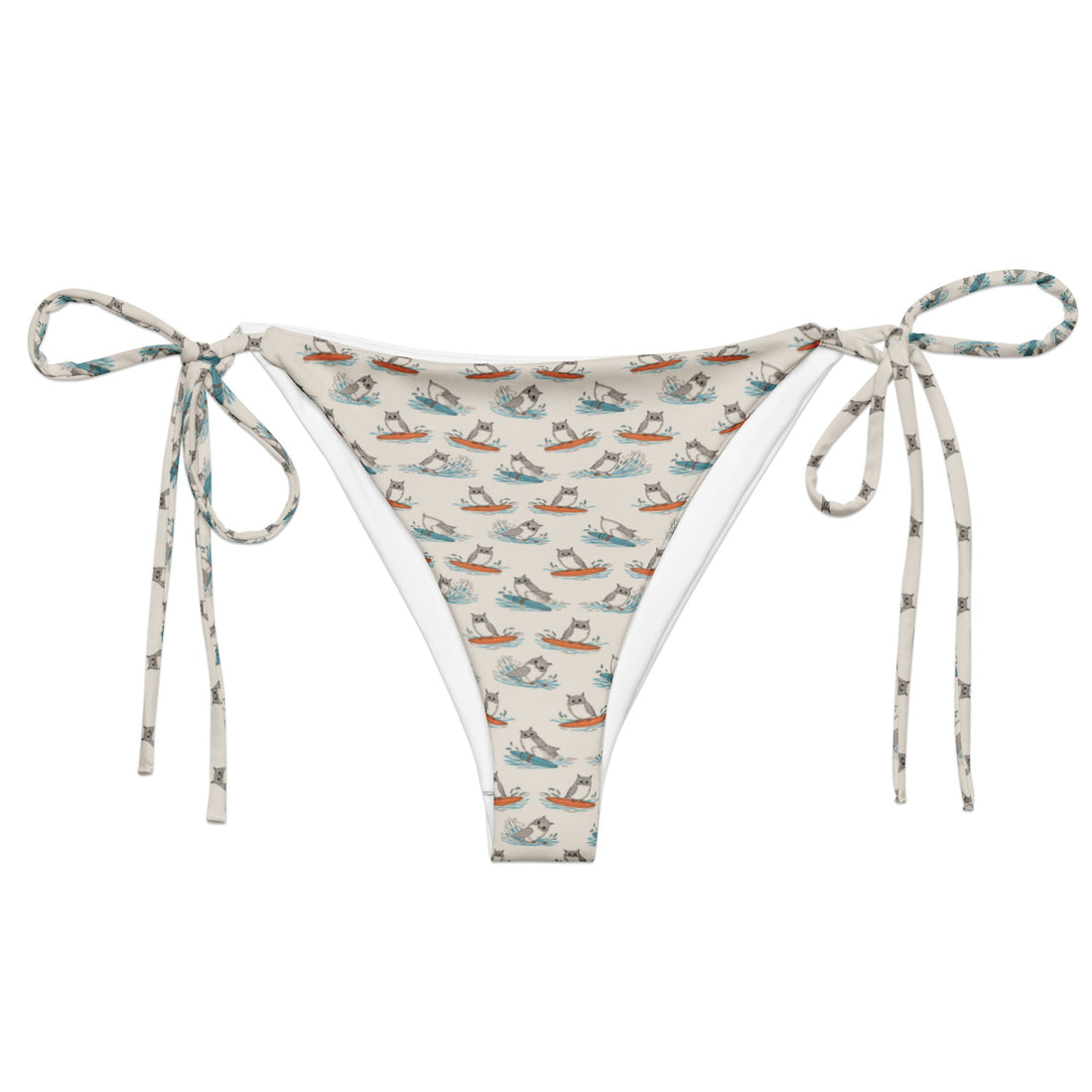 Owl Vibe Recycled String Bikini Bottom – All-Over Print Swimwear for Sustainable Beach Living