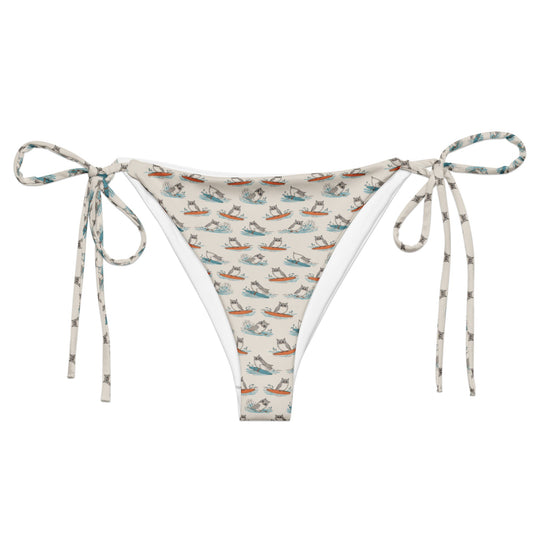Owl Vibe Recycled String Bikini Bottom – All-Over Print Swimwear for Sustainable Beach Living