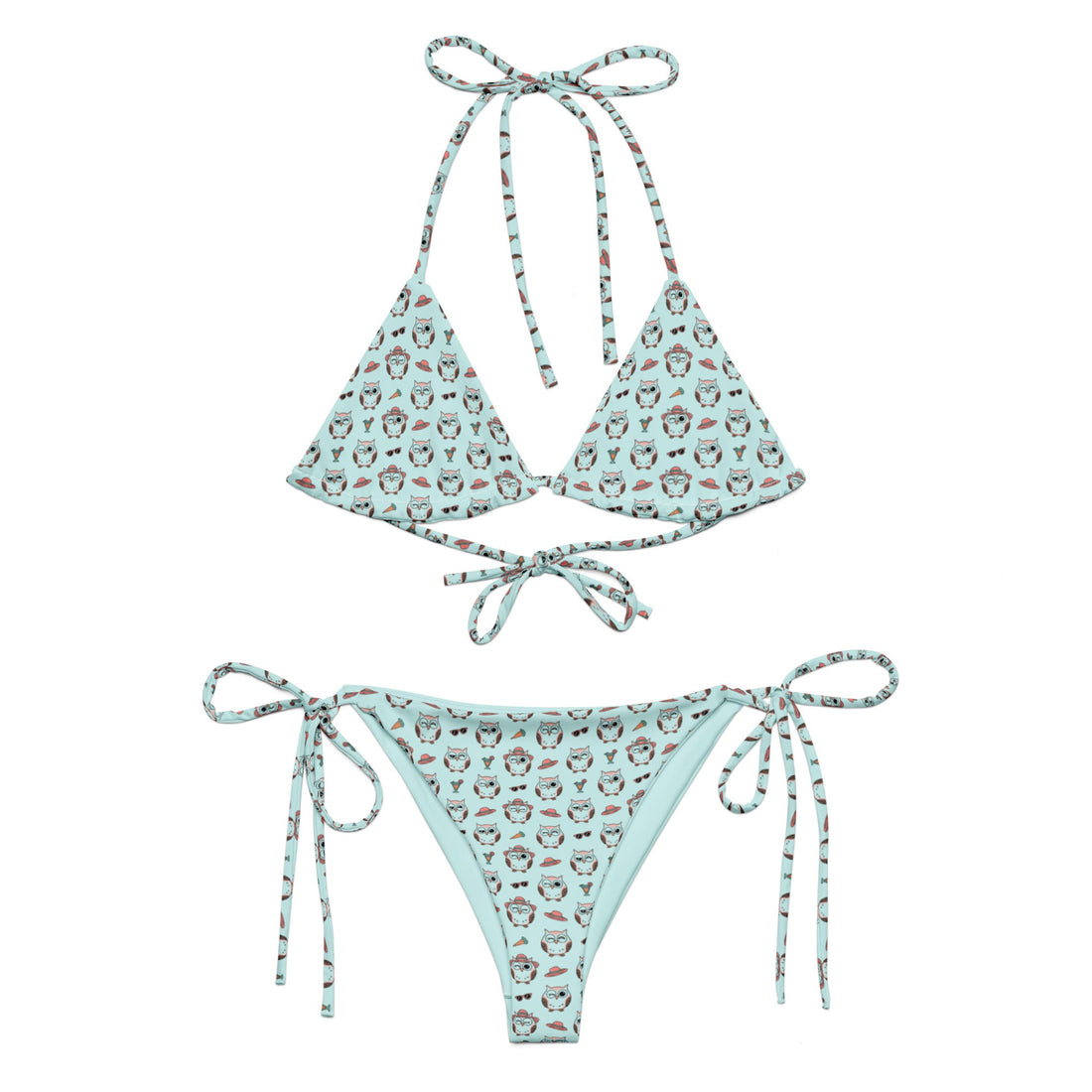 Owl Print Recycled Bikini – Eco-Friendly All-Over String Design
