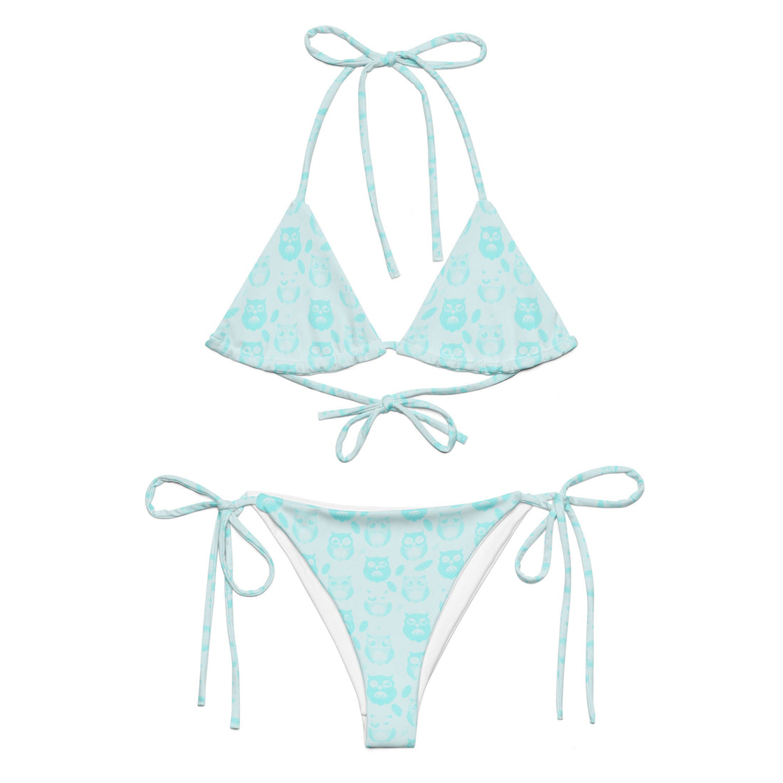 Owl-Themed All-Over Print Recycled String Bikini – Sustainable Beachwear for Eco-Conscious Style
