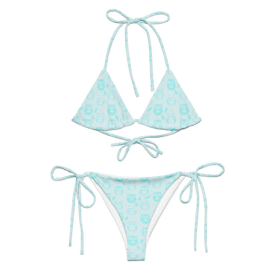 Owl-Themed All-Over Print Recycled String Bikini – Sustainable Beachwear for Eco-Conscious Style