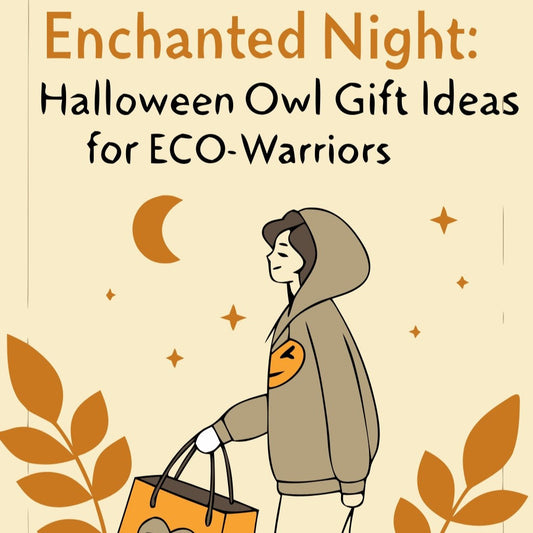 Owl-themed eco hoodie and tote bag styled for Halloween. Sustainable, festive, and cozy gifts for eco-conscious USA shoppers.
