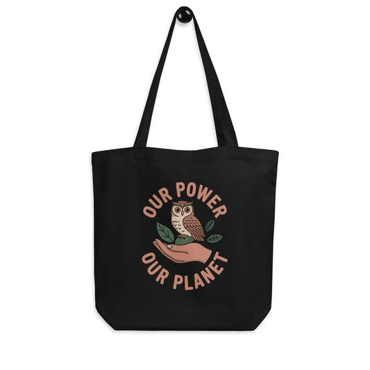 Eco Tote Bag – “Our Power, Our Planet” Owl Print | Sustainable Lifestyle