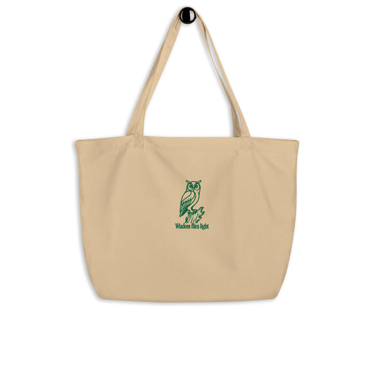 Owl Large Organic Tote Bag: 'Wisdom Flies Light' in Fall | Sustainable Fashion USA