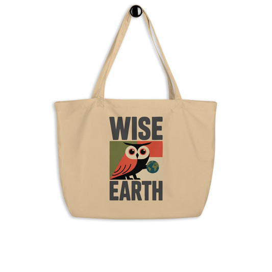 Large Organic Tote Bag – Earth Guardian Owl Print | Sustainable Owl Lifestyle