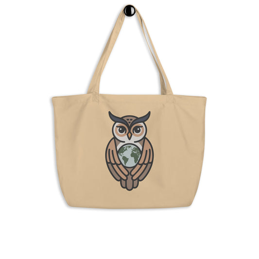 Large Organic Tote Bag – Earth Guardian Owl Print | Sustainable Owl Lifestyle