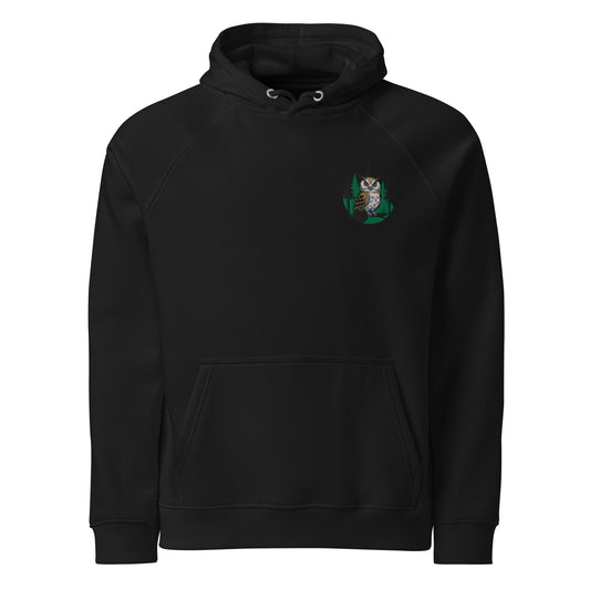 Unisex Eco Raglan Hoodie – Forest Owl Print | Eco-Friendly Owl Clothing