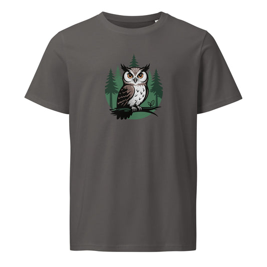 Unisex Organic Mid-Light T-Shirt – Earth Owl Print | Eco-Friendly Owl Clothing