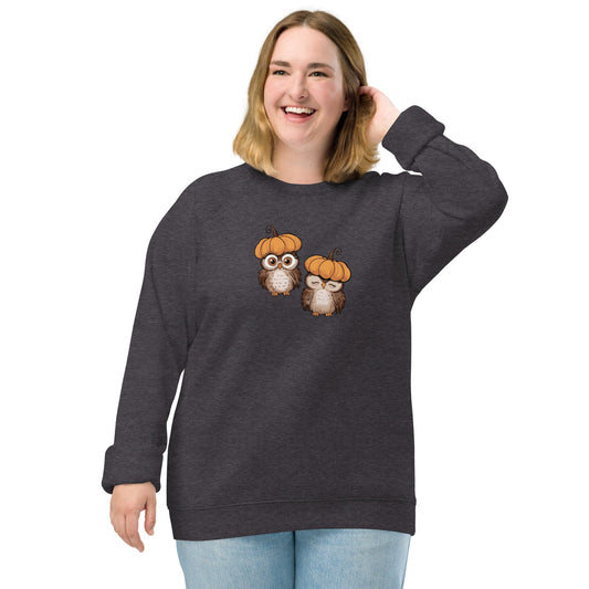 Unisex Organic Raglan Sweatshirt: Halloween Owl Eco-Friendly USA