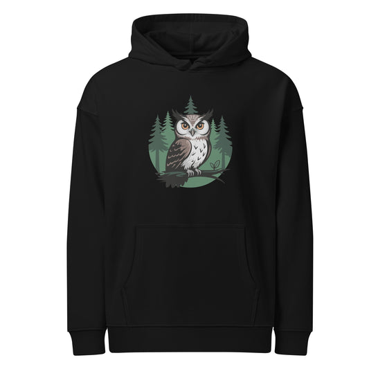 Unisex Organic Relaxed Hoodie – Gentle Owl Print | Eco-Friendly Owl Clothing