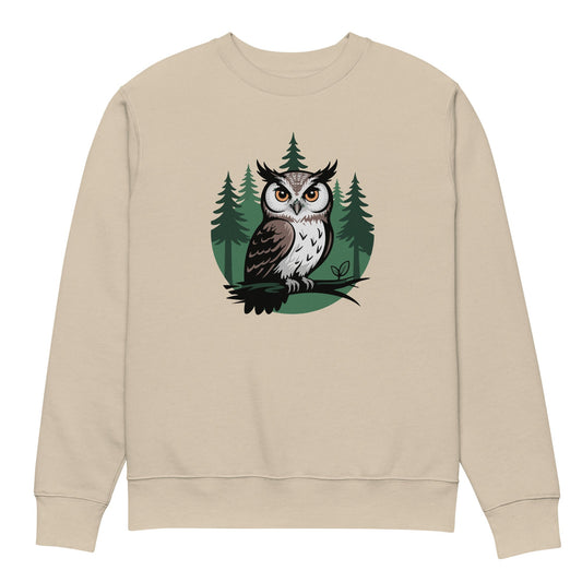 Unisex Organic Raglan Sweatshirt – Earth Owl Print | Eco-Friendly Owl Clothing