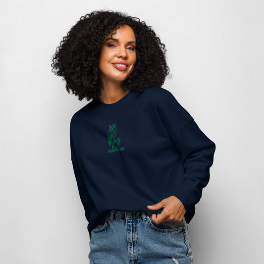 Owl Women’s Organic Crew Neck Sweatshirt: 'Wisdom Flies Light' in Fall | Sustainable Fashion USA