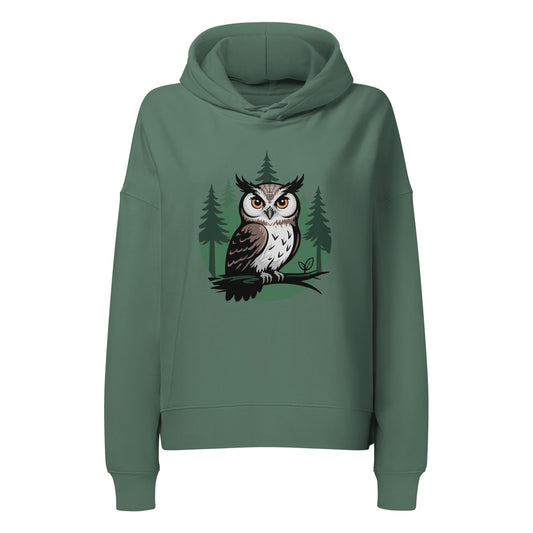 Women’s Organic Mid-Weight Hoodie – Forest Owl Print | Eco-Friendly Owl Clothing