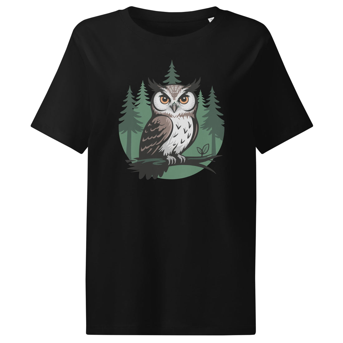 Women’s Organic Ribbed Neck T-Shirt – Earth Owl Print | Eco-Friendly Owl Clothing