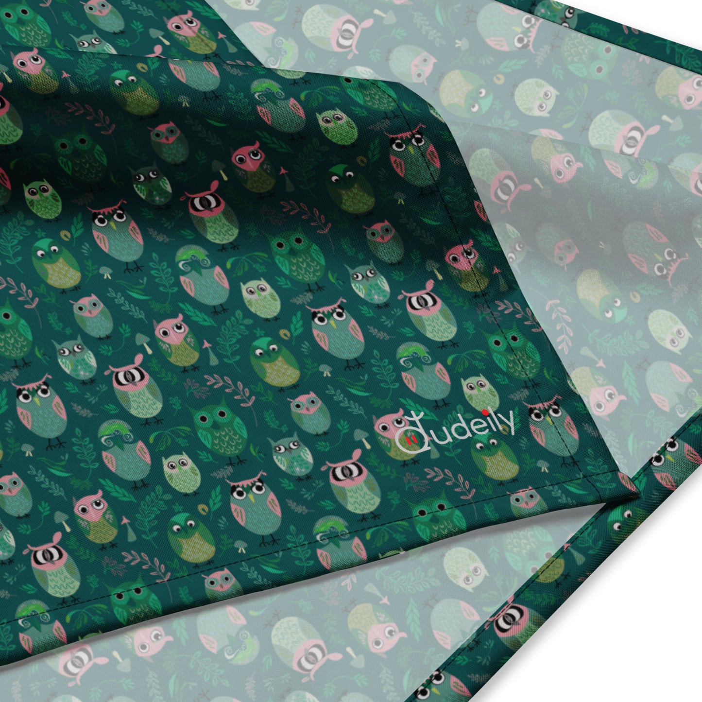 All-over print bandana featuring a stylish and versatile owl theme, perfect for adding a unique touch to your outfit.