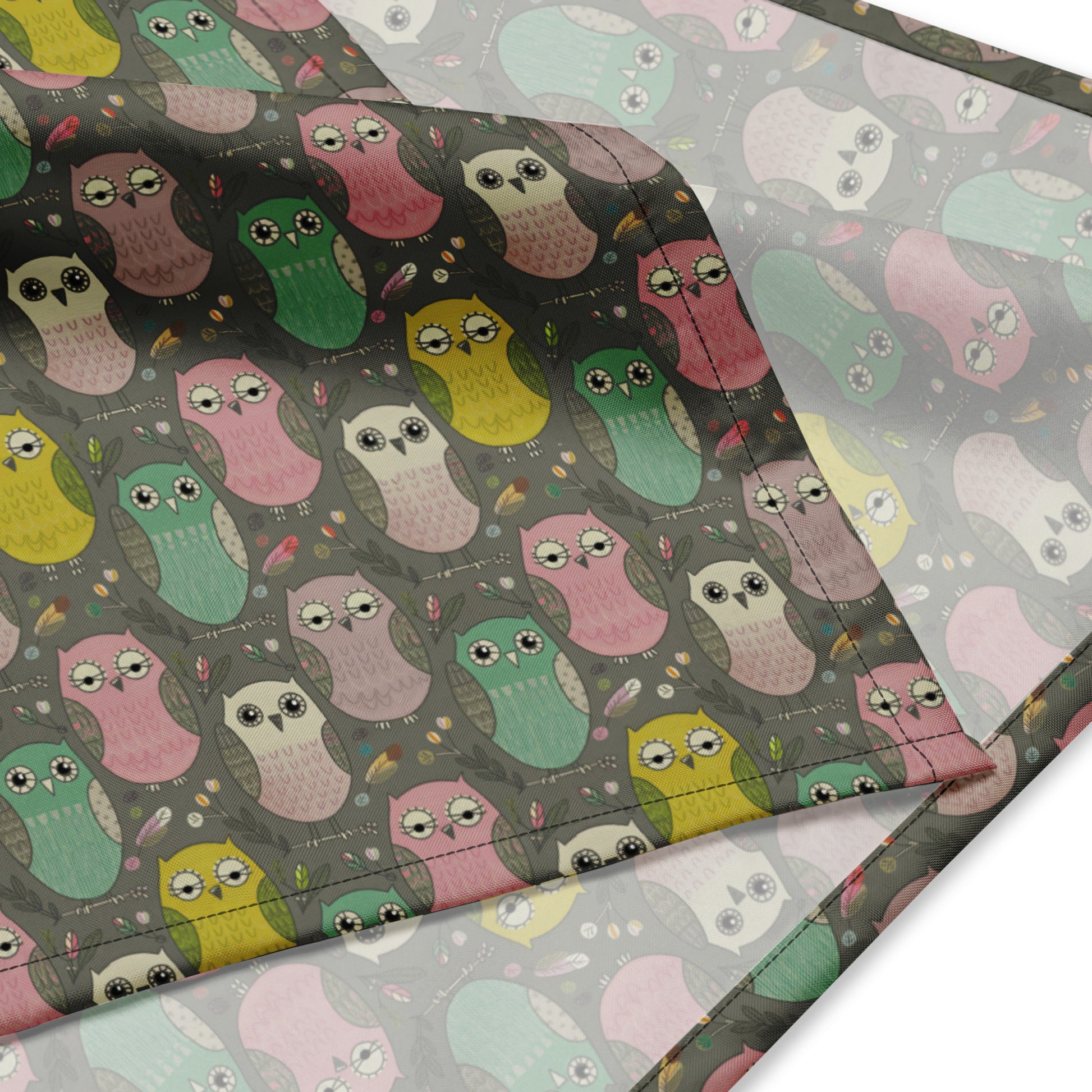 All-over print bandana featuring a stylish and versatile owl theme, perfect for adding a unique touch to your outfit