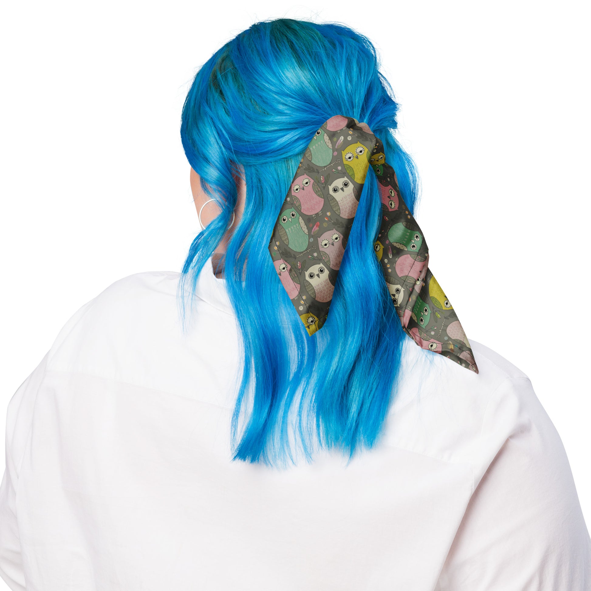 All-over print bandana featuring a stylish and versatile owl theme, perfect for adding a unique touch to your outfit