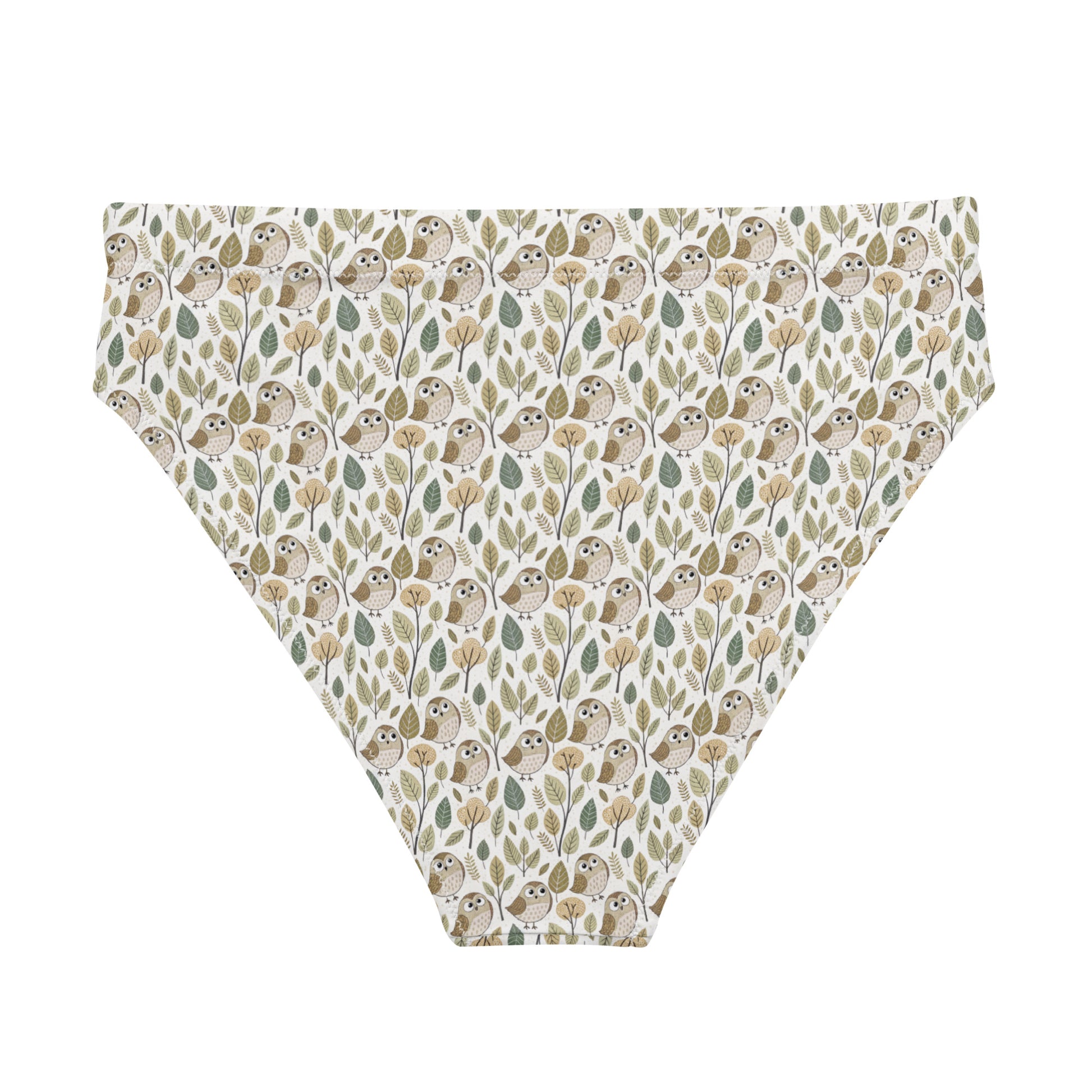 Owl-Themed Recycled High-Waisted Bikini Bottom – Sustainable Swimwear for Eco-Conscious Style Dudeily